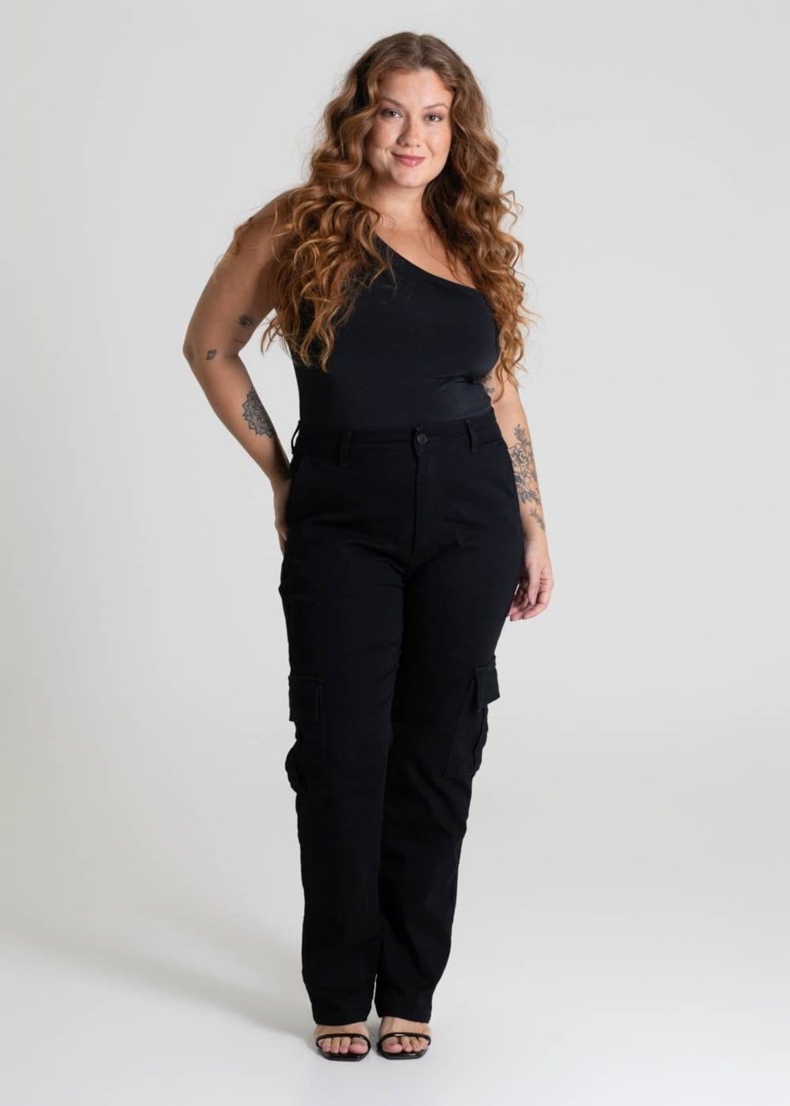 Vista 2 Calça Sarja Sawary Plus Size Wide Leg - 280091 Sawary preto
