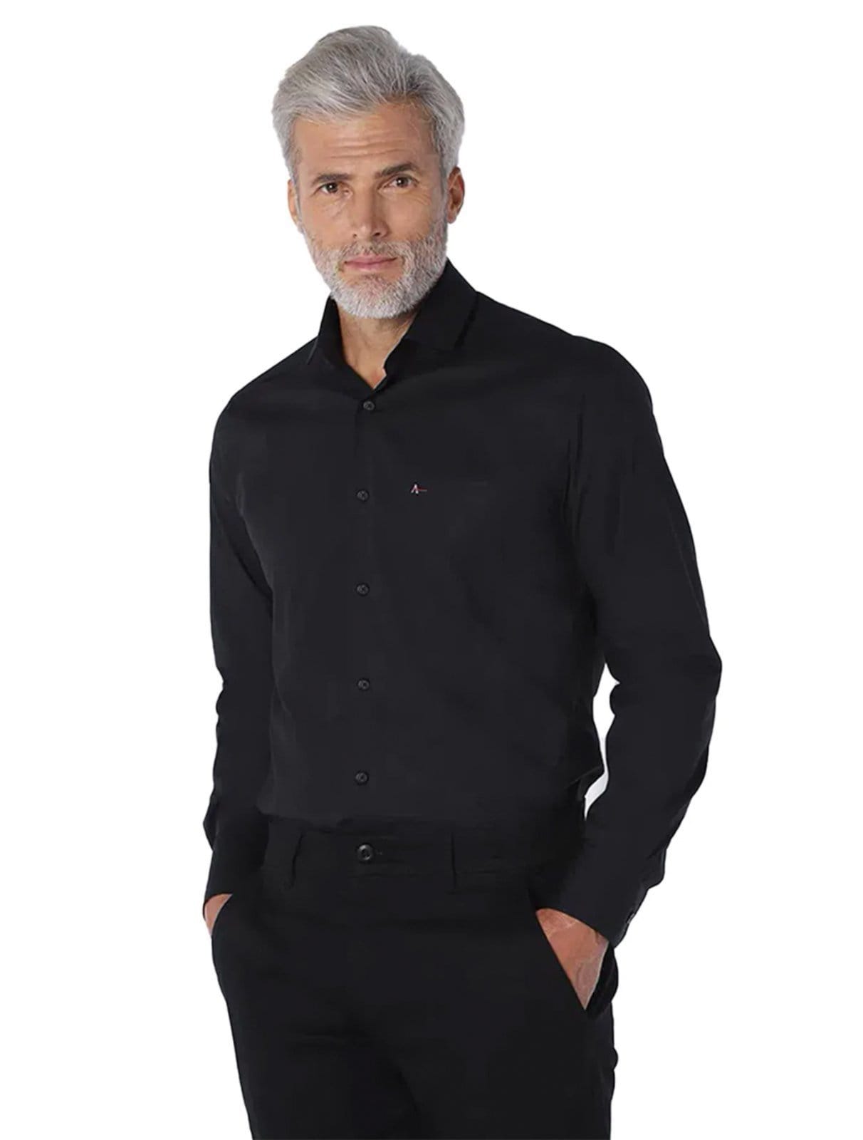Camisa Aramis Masculina Regular Tricoline Stretch Pocket Preta