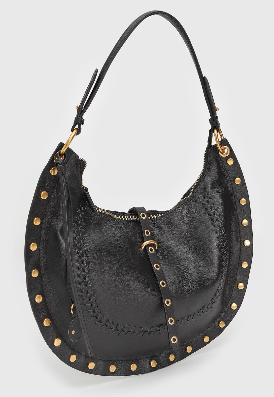 Vista 2 Bolsa Feminina Vicenza Meia-Lua Preta com Tachas Metálicas Vicenza preto