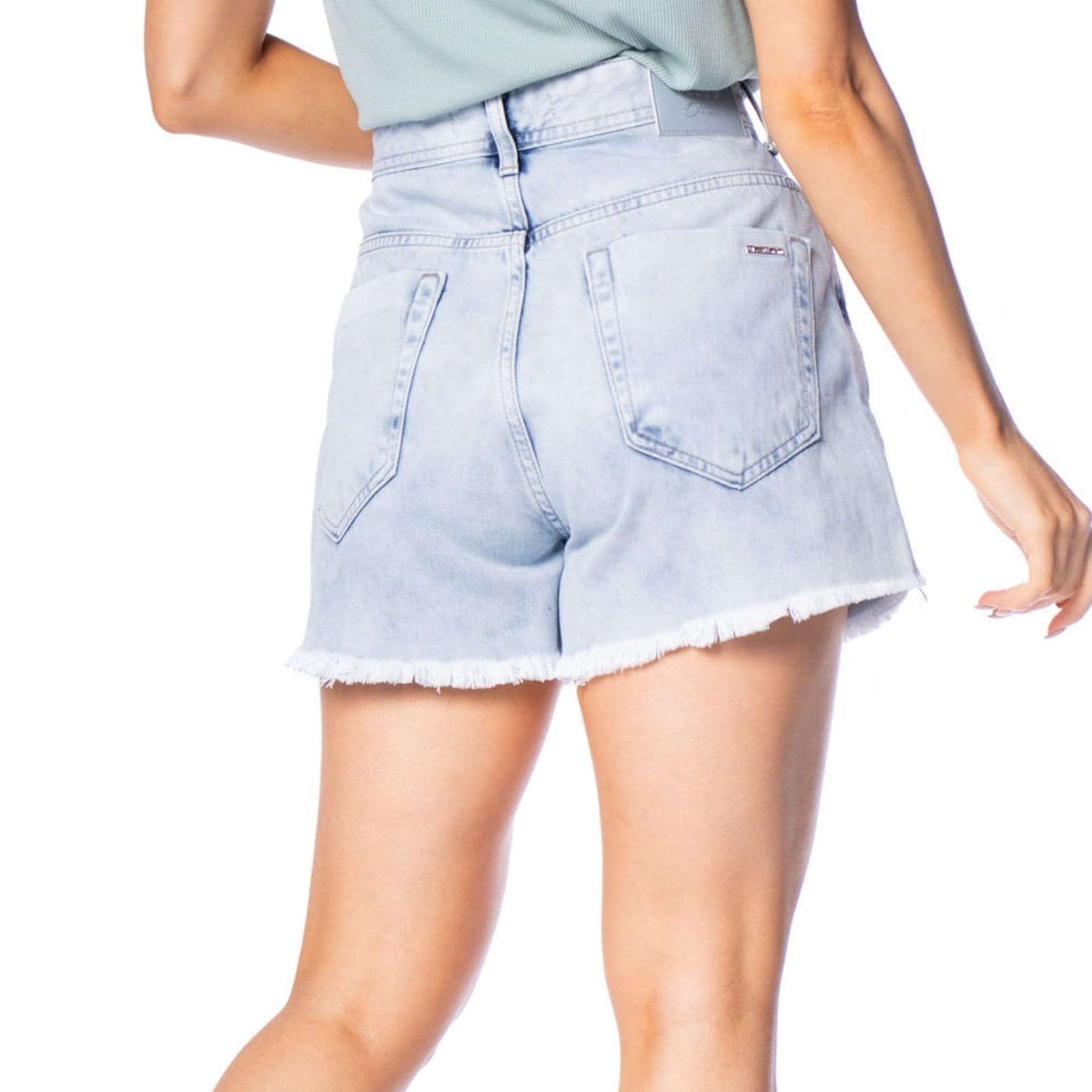 Vista 2 Short Feminino Bless Denim Mom Jeans Cintura Alta Azul Claro Bless Denim azul denim