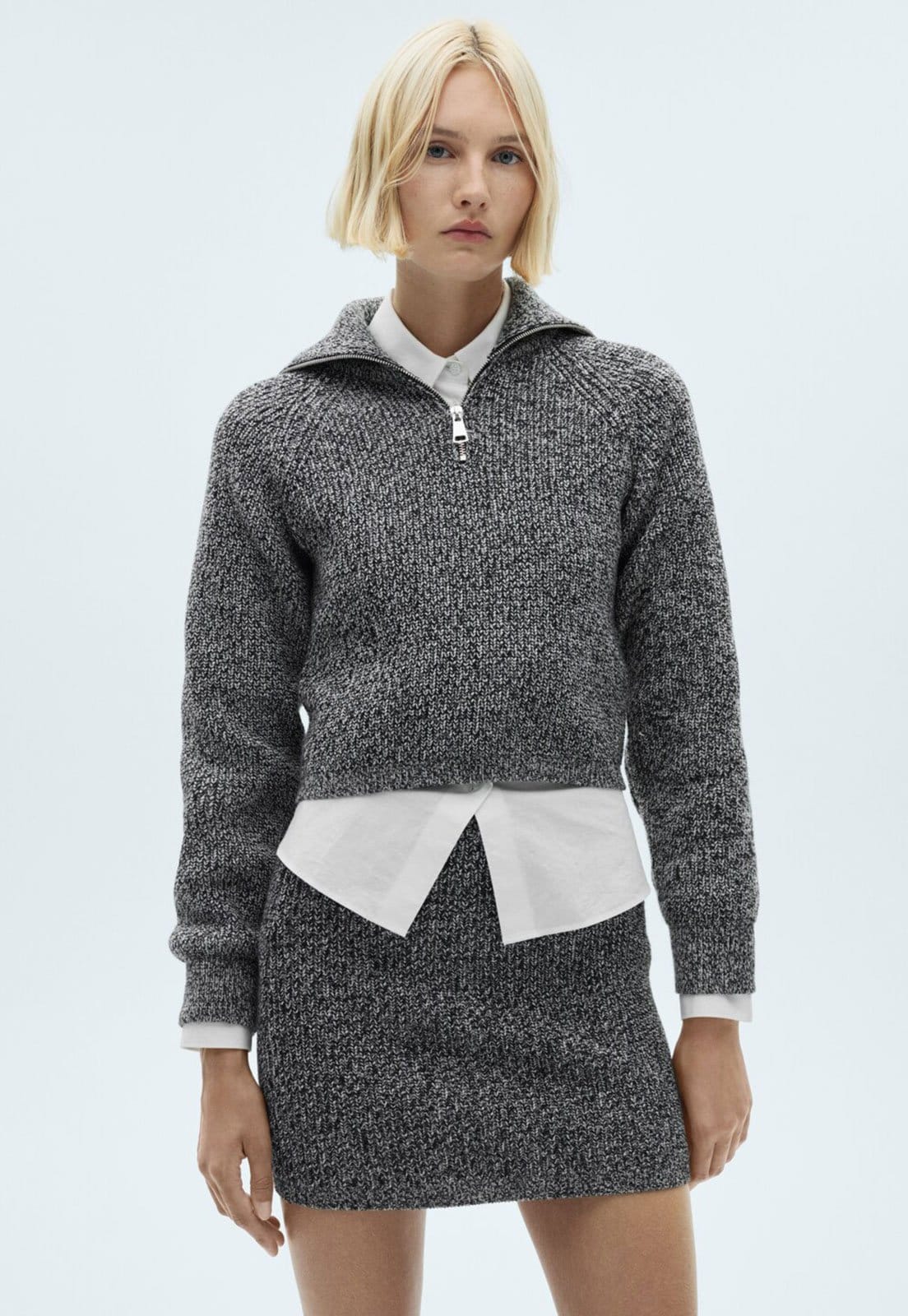 Saia Tricot Mango Curta Ajustada Grafite