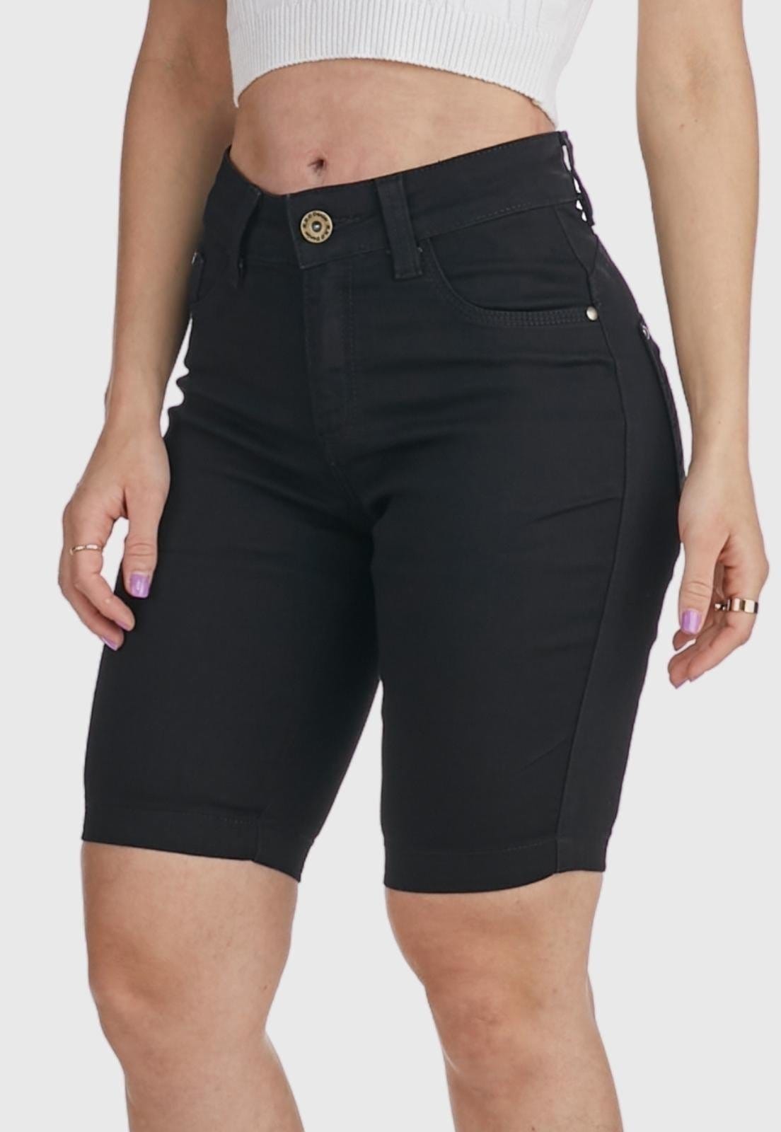 Bermuda Jeans HNO Jeans Hot Pants Comfort Plus Preta