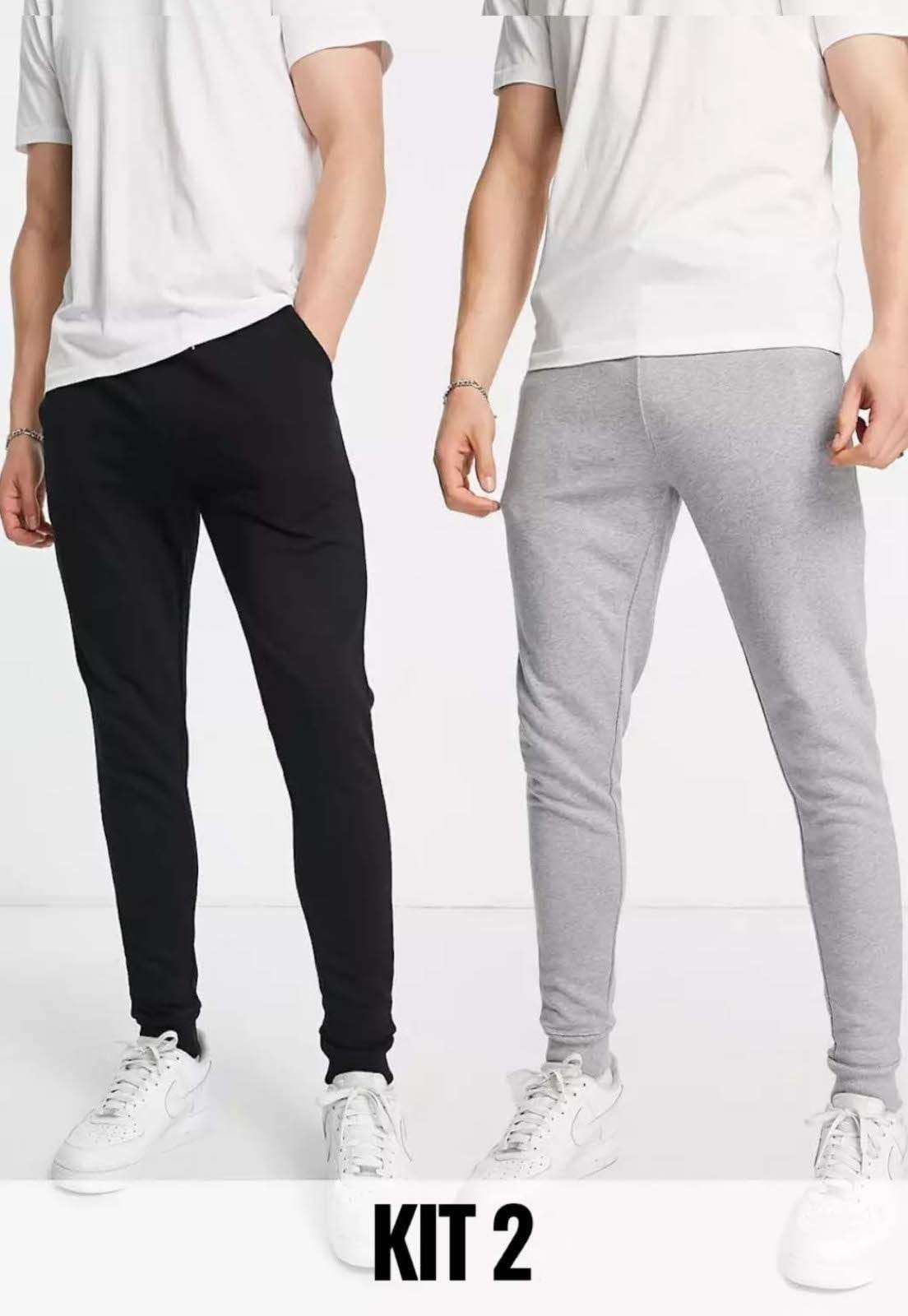 Kit com 2 Calças Rioutlet Moletom Fit Preta e Cinza Claro