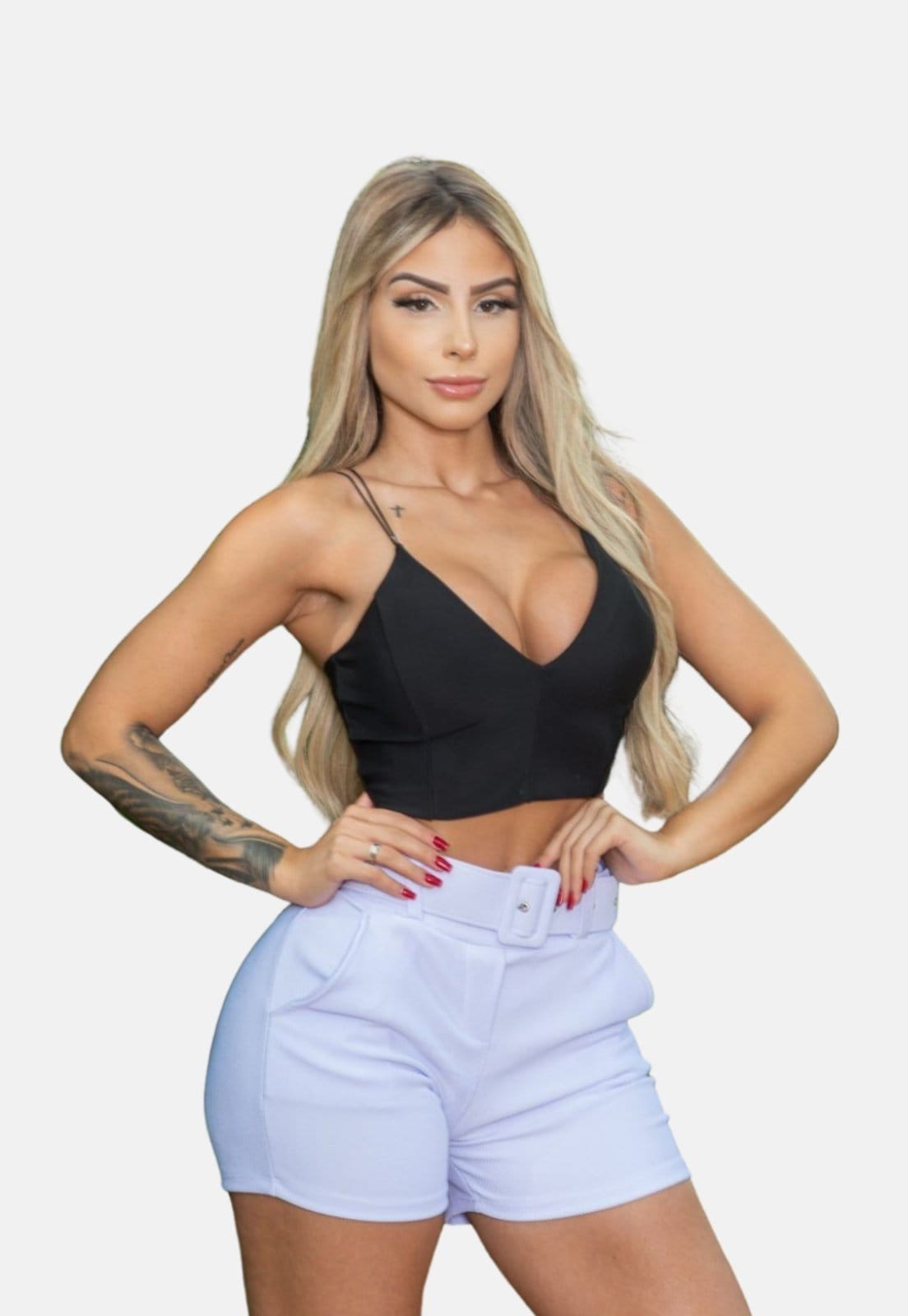 Shorts Summer Body Cintura Alta com cinto Malha Pop