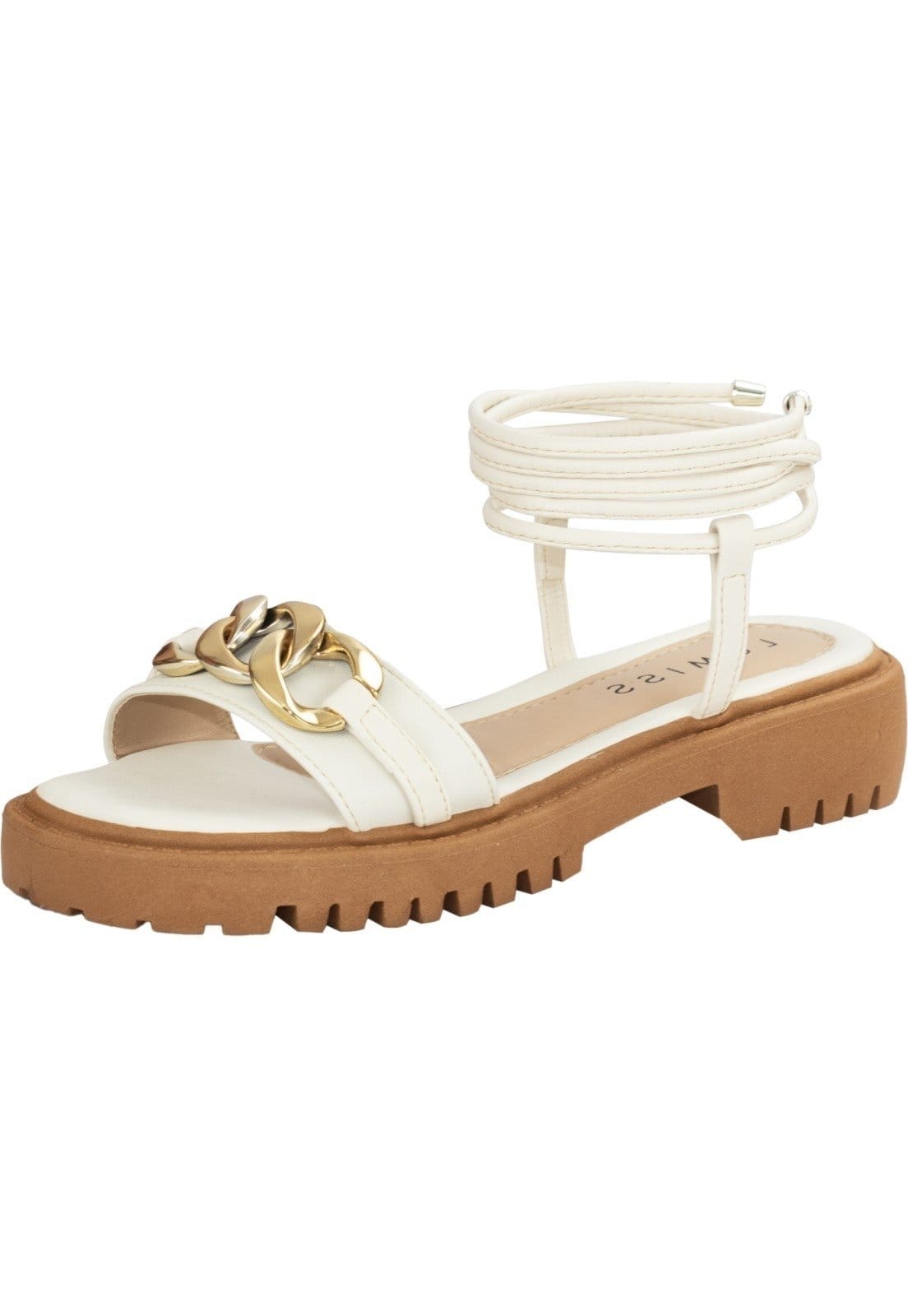 Sandália Feminina Lumiss Flatform Tratorada Corrente Amarração Off White