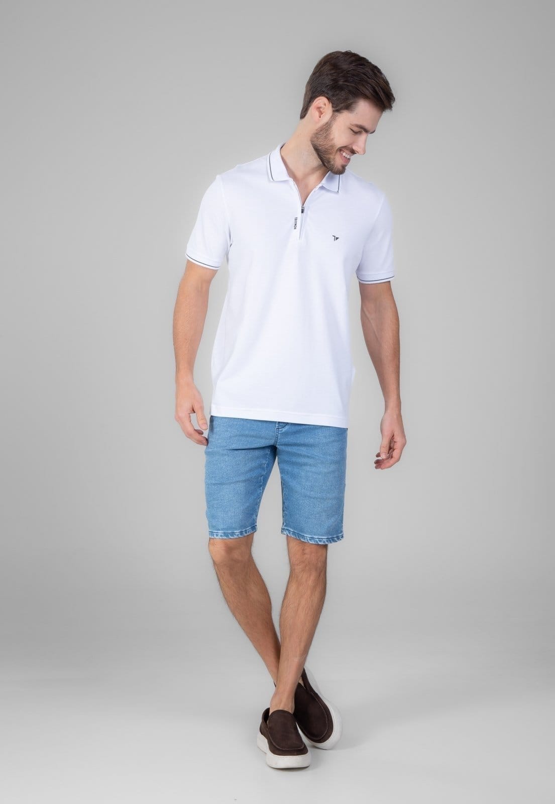 Vista principal Polo Piquet Pima Traymon Slim Com Zíper Traymon branco