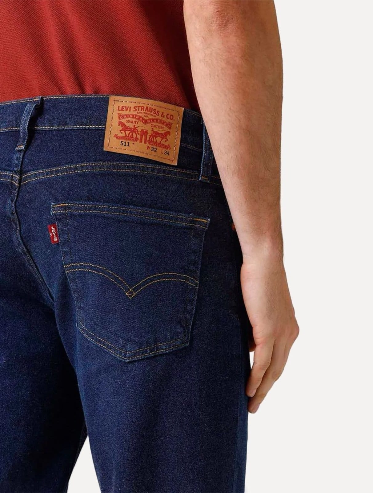 Vista 2 Calça Levis Jeans Masculina 511 Slim Stretch Dark Blue Escura Levis azul blue