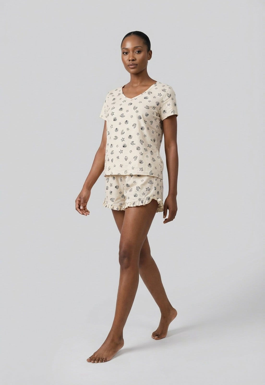 Conjunto Pijama Curto Feminino Hering Estampa Marinha