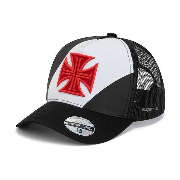 Imagem principal Boné do Vasco da Gama Aba Curva Supercap Trucker Strapback Faixa e Cruz de Malta Adulto Super Cap PRETO