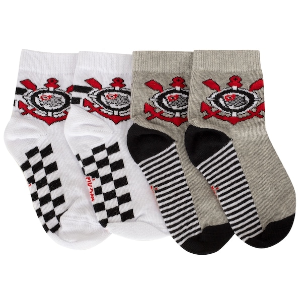 Imagem principal Kit de Meias do Corinthians Rikam Soquete Tamanho 21 ao 24 Rikam BRANCO/CINZA CLARO