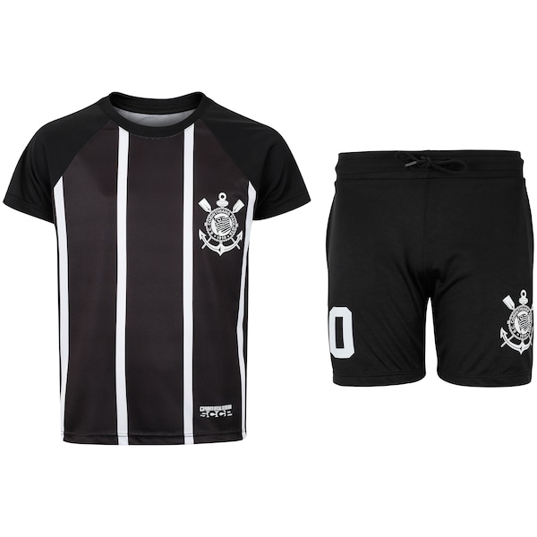 Imagem principal Kit de Uniforme do Corinthians Infantil Coimbra Camiseta + Calção Coimbra PRETO
