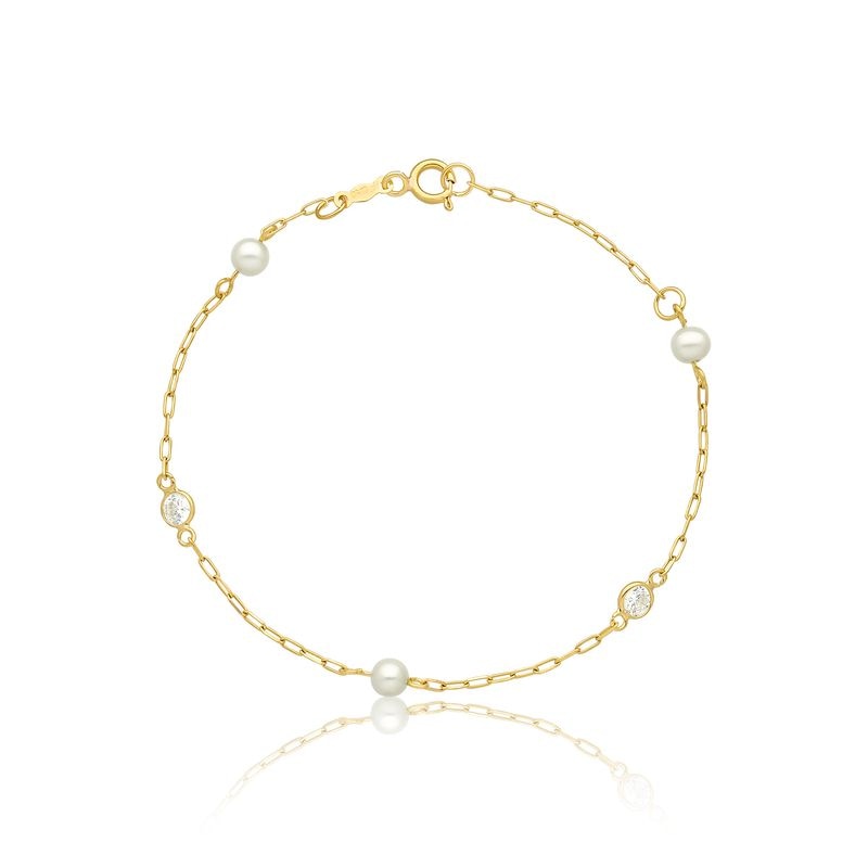 Imagem principal Pulseira Infantil com Pérolas e Zircônia em Ouro Amarelo 18k - 15 cm Monte Carlo