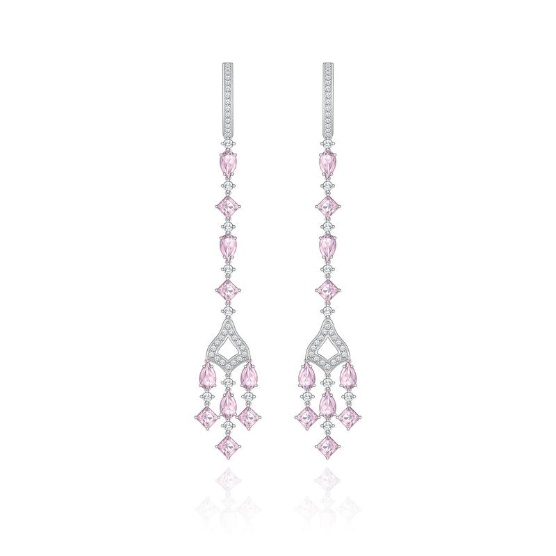 Imagem principal Brinco Chandellier com Quartzo Rosa e Safira em Prata 925 Monte Carlo