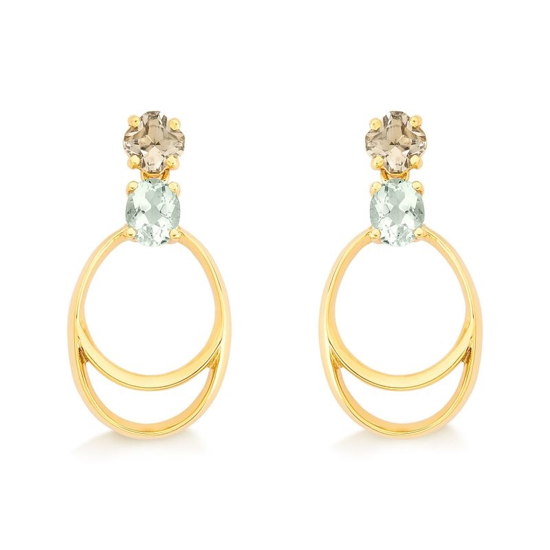Imagem principal Brinco Oval com Prasiolita e quartzo murion, em Ouro Amarelo 18k Monte Carlo