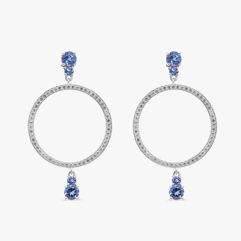 Imagem principal Brinco Argola Frontal com Safira e Topázio Azul em Prata 925 Monte Carlo