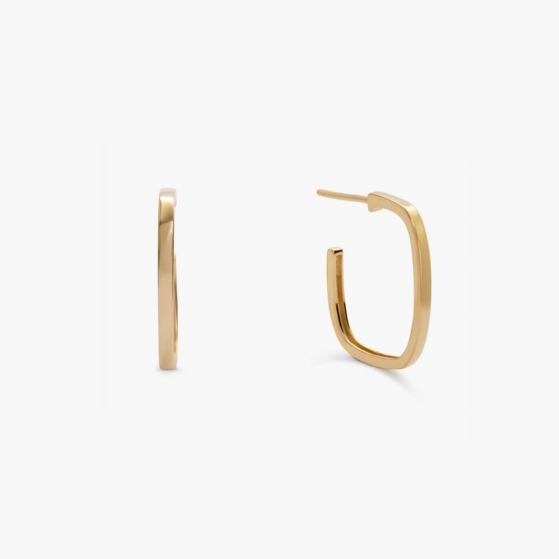 Imagem principal Brinco Meia Argola Quadrada 21mm em Prata com Banho de Ouro Amarelo 18k Monte Carlo