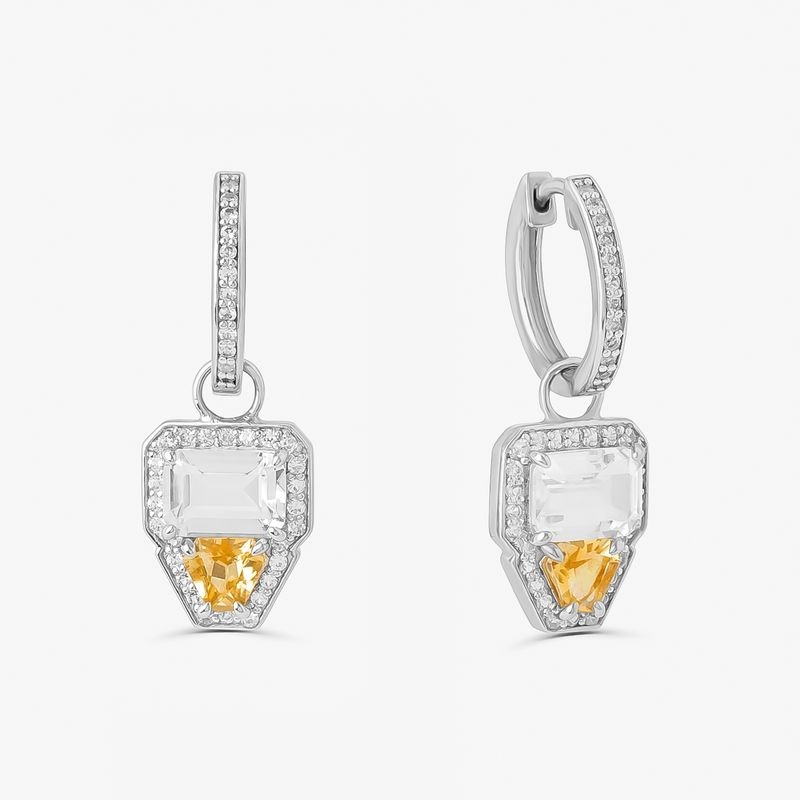 Imagem principal Brinco Argola com Citrino, Quartzo e Safira em Prata 925 Monte Carlo