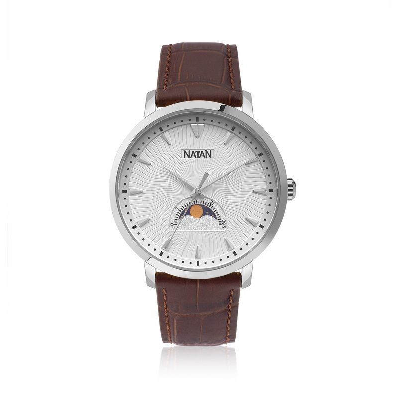 Imagem principal Relógio Natan Masculino Fase Lunar em Aço Prateado e Couro Legítimo Marrom Natan