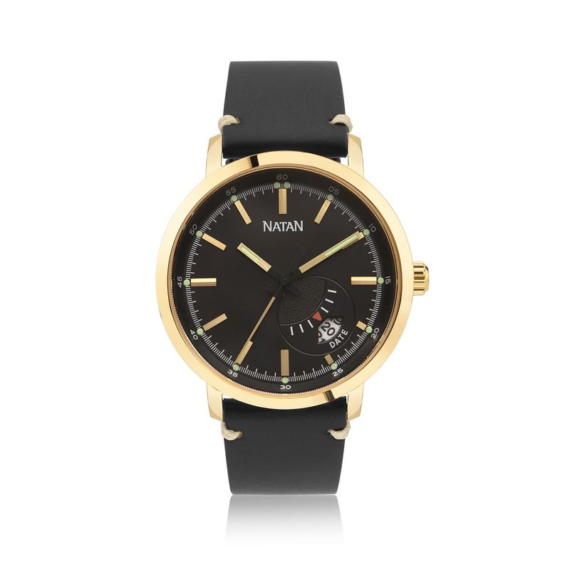 Imagem principal Relógio Natan Masculino em Aço Dourado e Couro Legítimo Preto com Vidro de Safira Natan