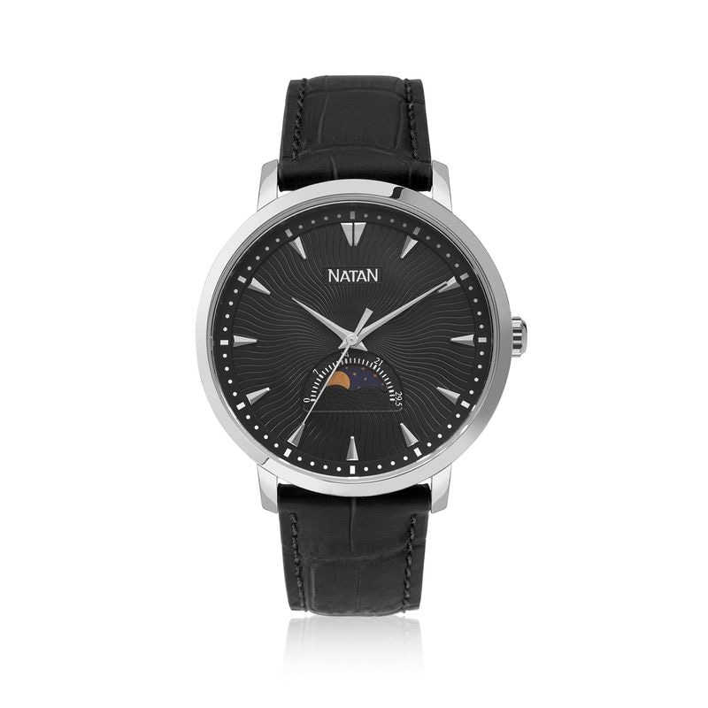 Imagem principal Relógio Natan Masculino Fase Lunar em Aço Prateado e Couro Legítimo Preto Natan