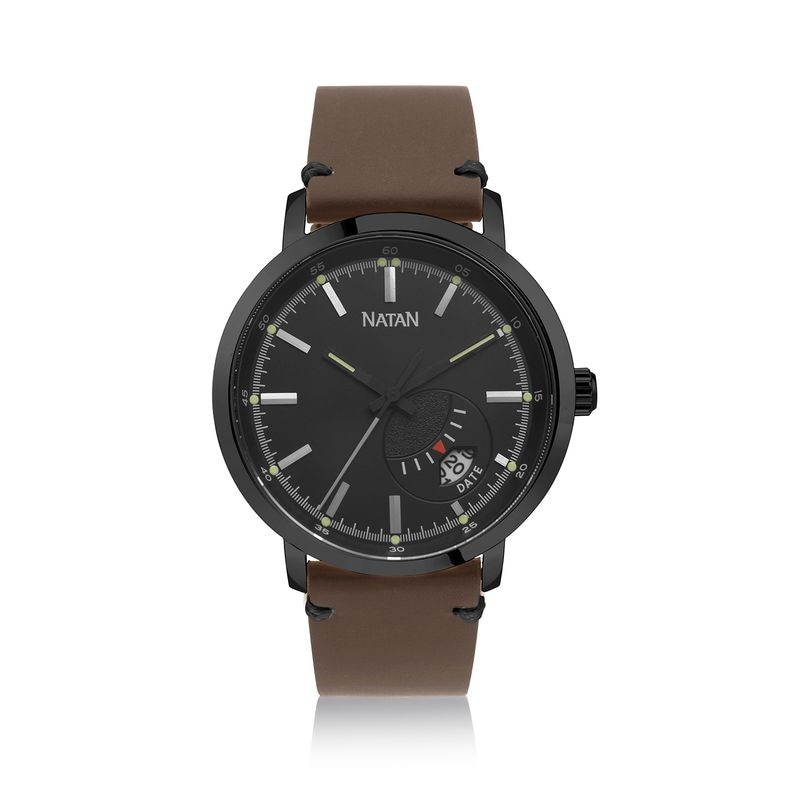 Imagem principal Relógio Natan Masculino em Aço Preto e Couro Legítimo Marrom com Vidro de Safira Natan