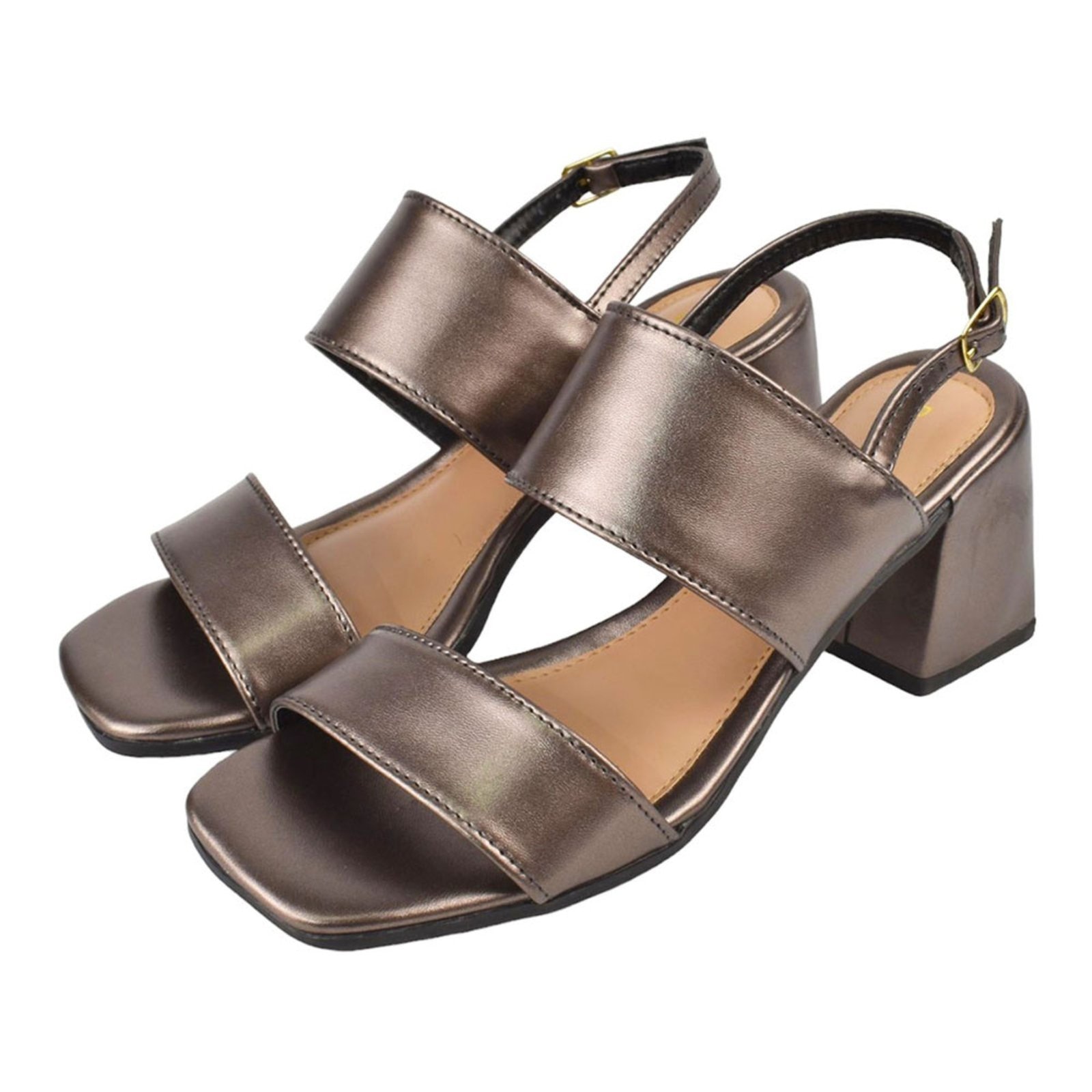 Imagem principal Sandalia Feminina Donatella Shoes Bico Quadrado Salto Alto Casual Metalizada Monte Shoes prata velho