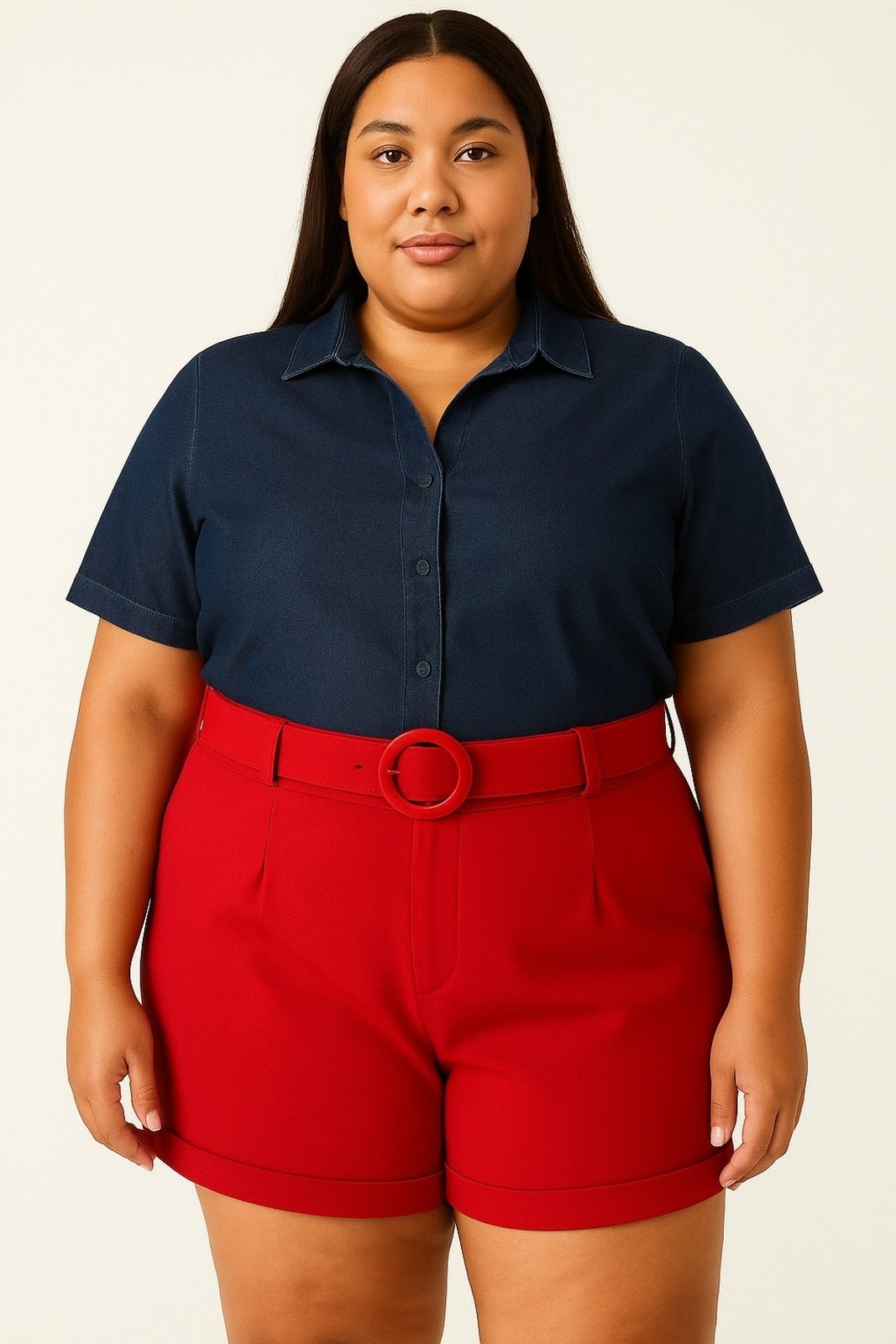 Imagem principal Shorts Feminino Plus Size com Cinto Elegante Summer Body vermelho