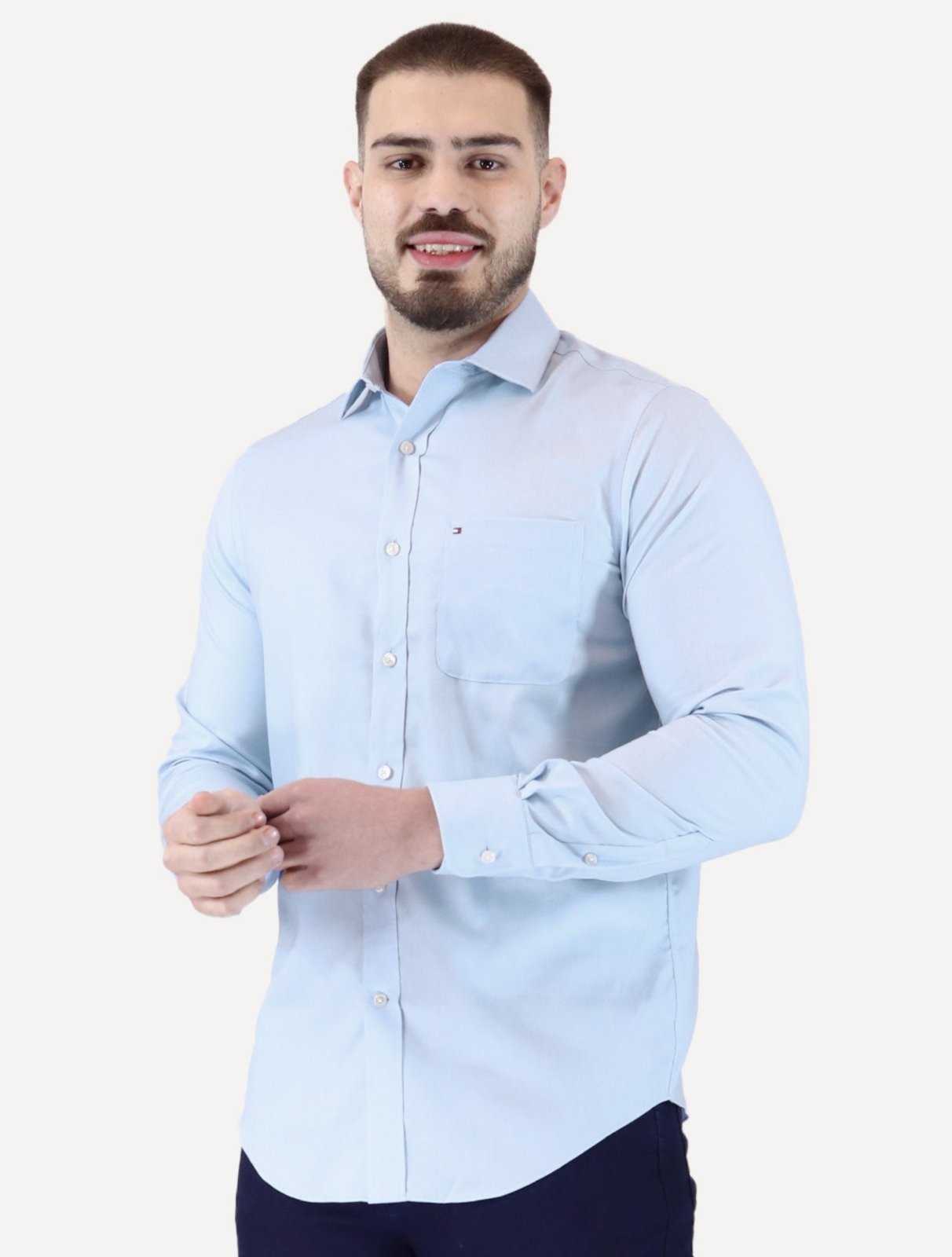 Imagem principal Camisa Tommy Hilfiger Masculina Regular TH Flex Textured Pocket Stretch Tommy Hilfiger azul