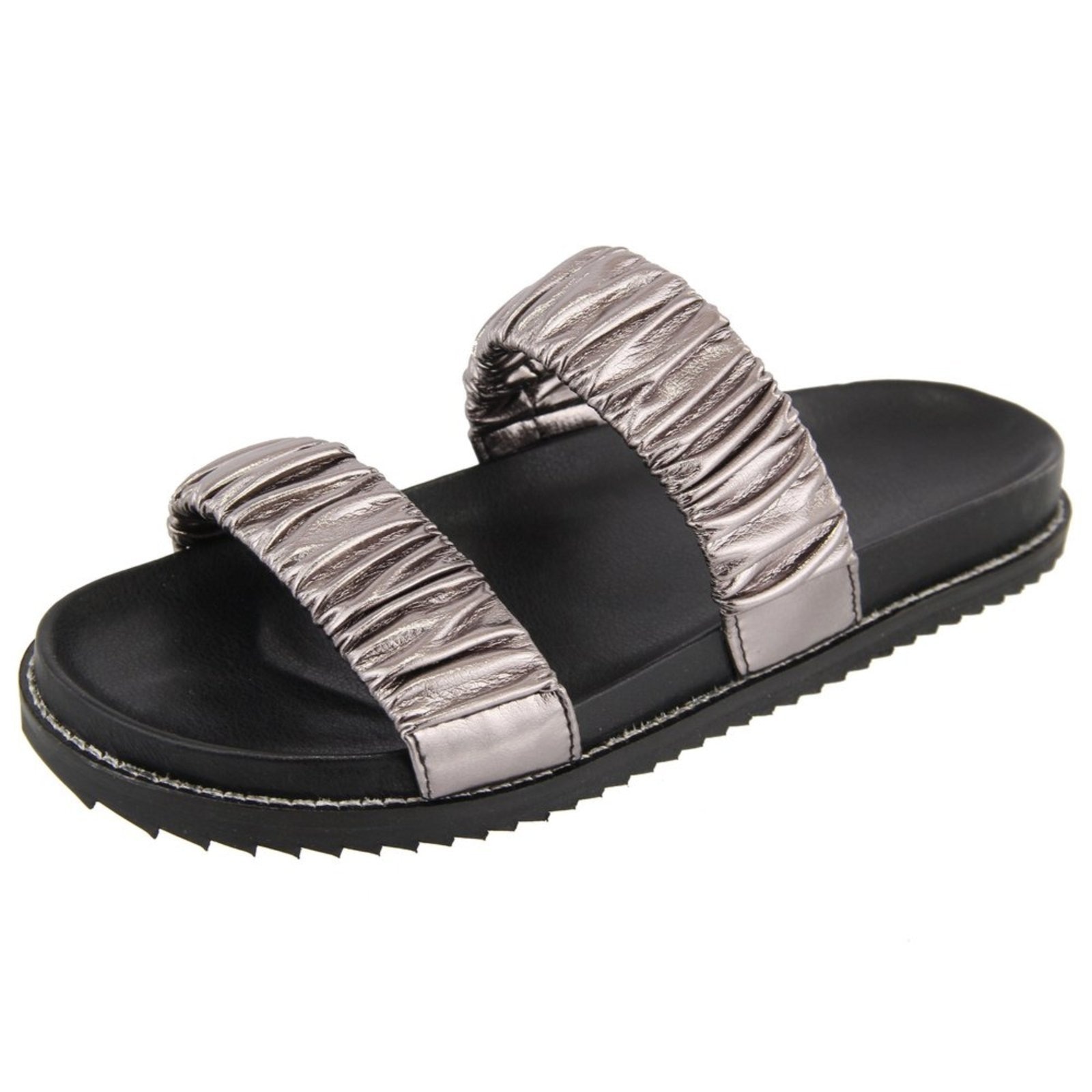 Imagem principal Papete Rasteira Feminina Paula B Com Tiras Enrugadas Palmilha Confort PAULA B prata velho