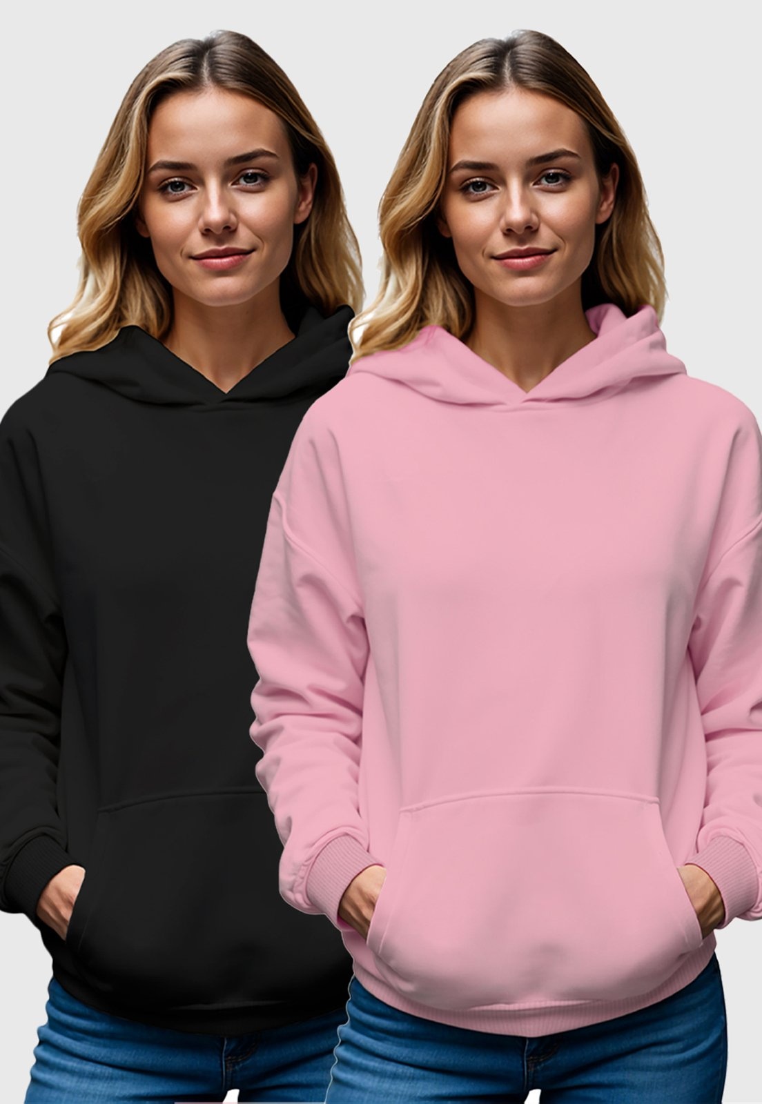 Imagem principal Kit 2 Moletom Canguru Feminino Fechado Flanelado Benellys Liso Rosa com Benellys preto/rosa rosa