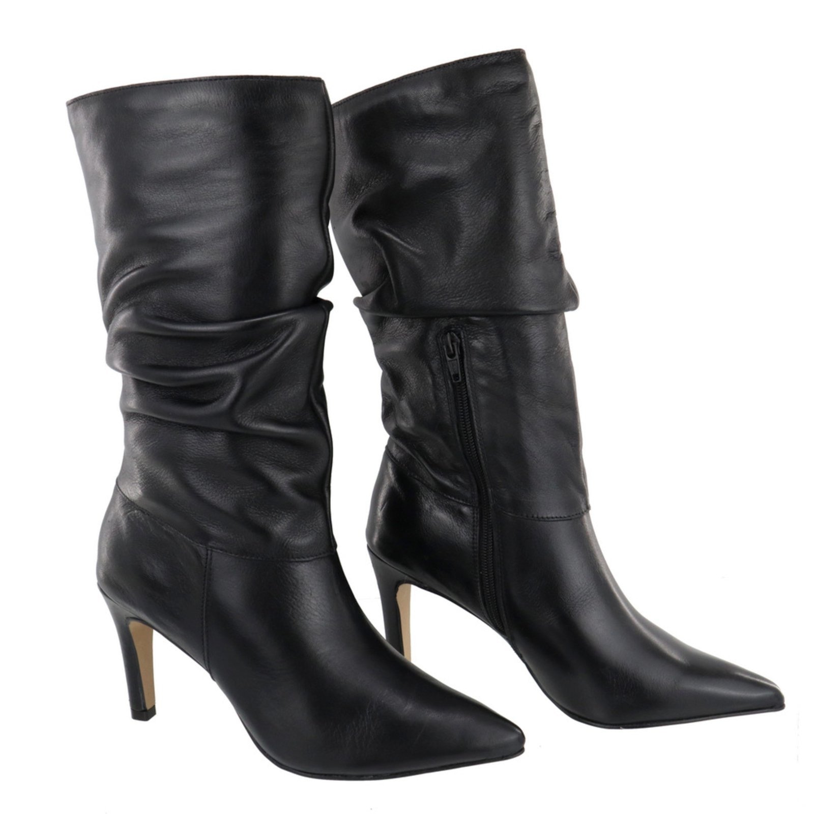 Imagem principal Bota Feminina Salto Fino Bico Fino Enrugada Slouchy Em Couro Maria Paula Preto MARIA PAULA caramelo