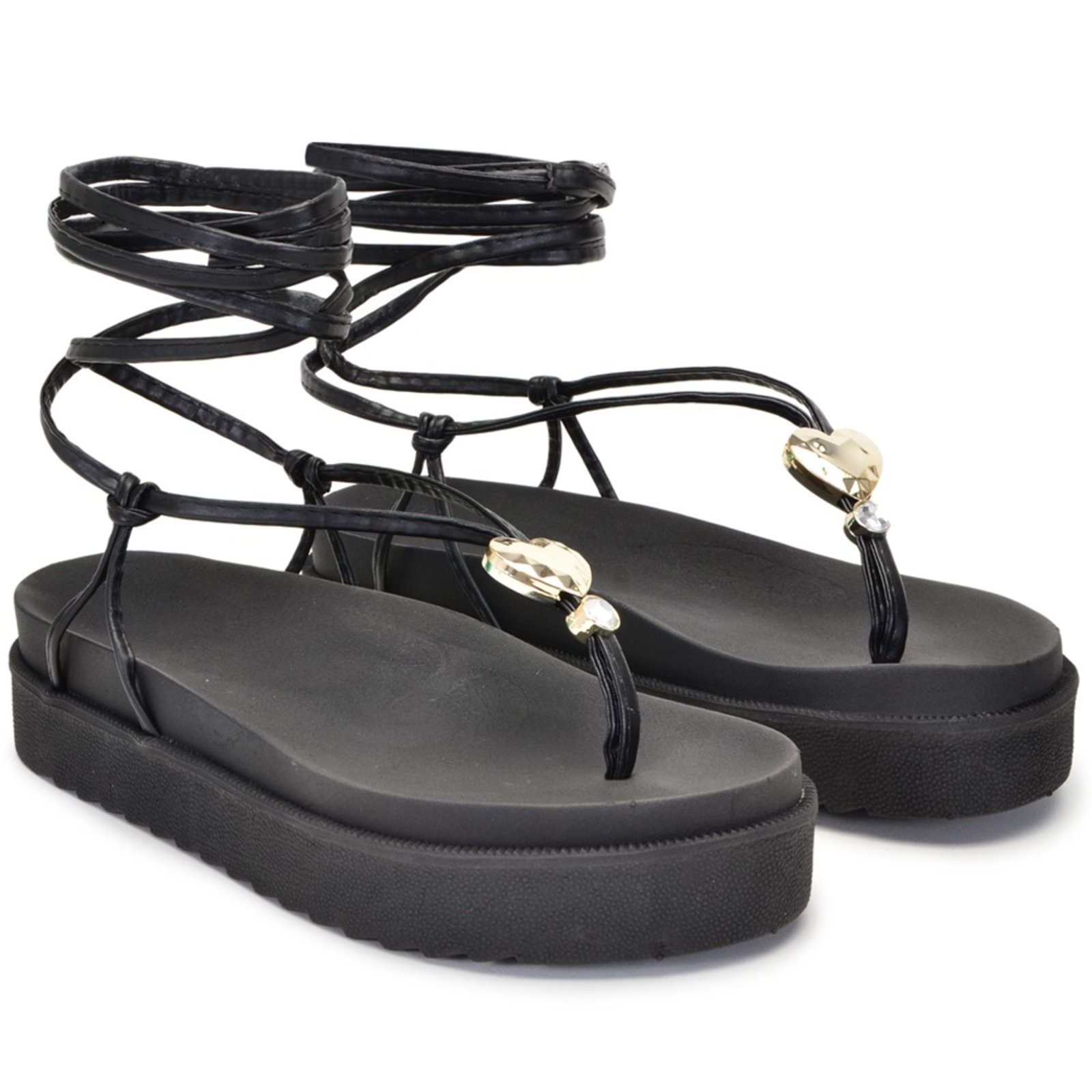 Imagem principal Sandalia Papete Tiras de Amarrar Plataforma Elegante Preta Nine4 preto
