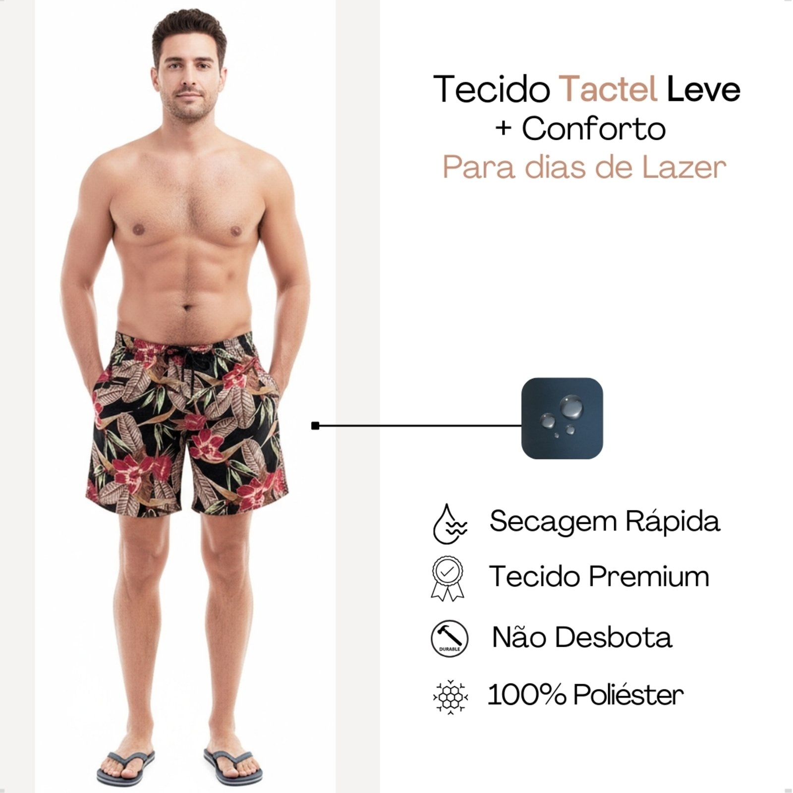 Imagem principal Bermuda Praia KS Masculina Short Tactel Premium KS estampado/floral/multicolorido/preto/vermelho