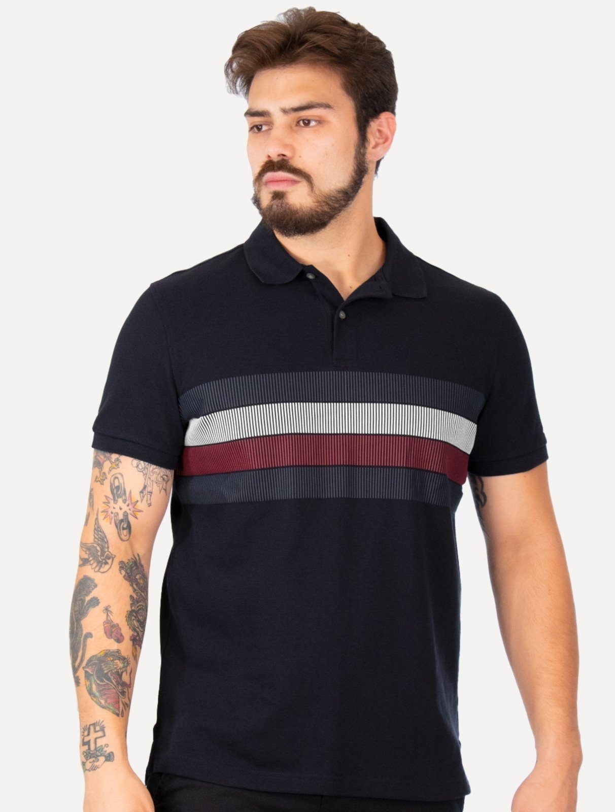 Imagem principal Polo Tommy Hilfiger Masculina Regular Shadow Global Stripe Tommy Hilfiger azul marinho
