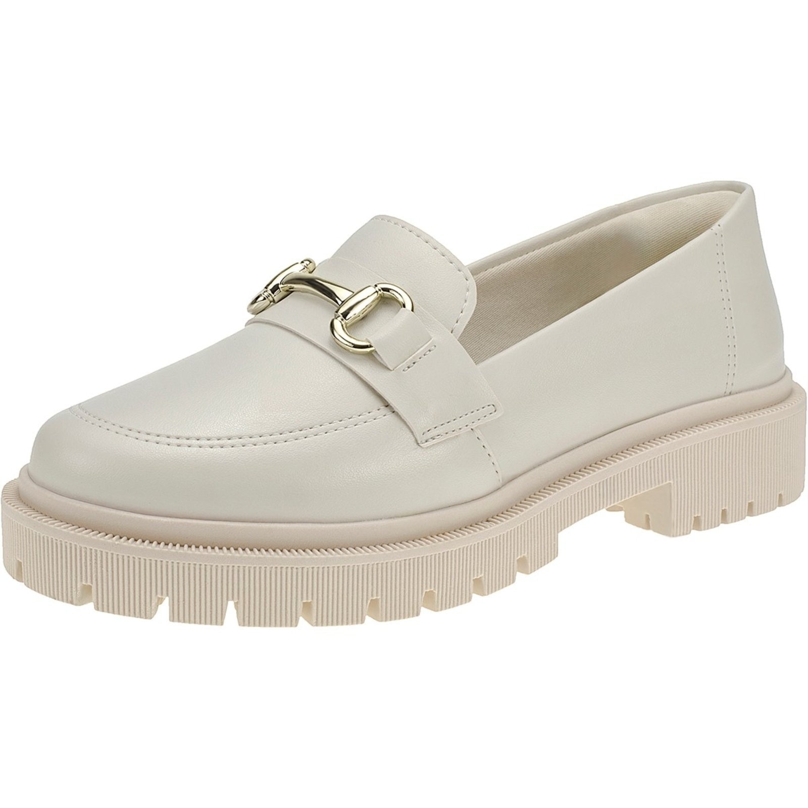 Imagem principal Mocassim Feminino Lóris Shoes Tratorado Bico Redondo com Enfeite Corrente ABS 026-005 Off White LÓRIS SHOES off-white white