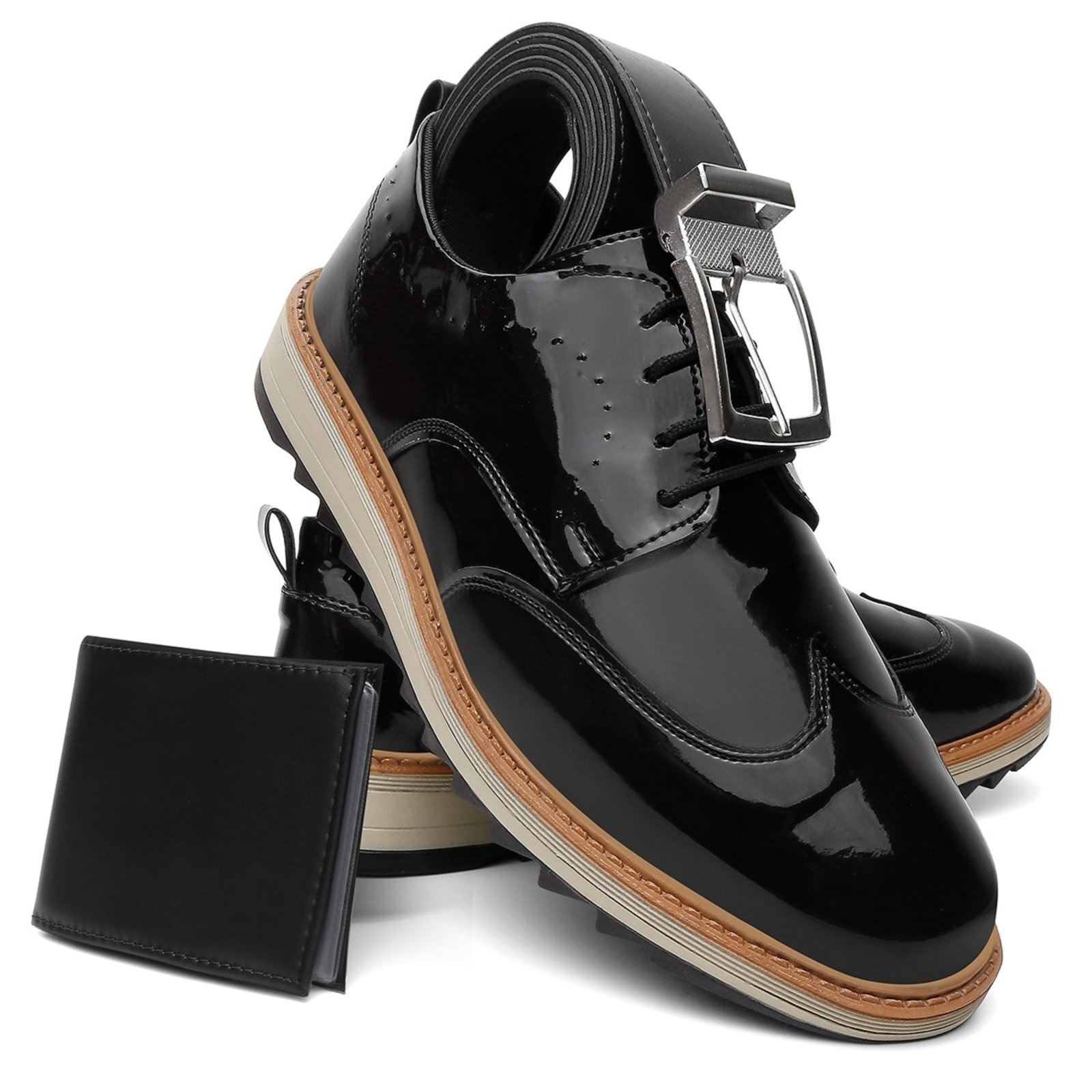 Imagem principal Kit Sapato Masculino Oxford A. Andrade Mocassim Social Casual Amarrar Carteira Cinto Verniz Anna Andrade preto