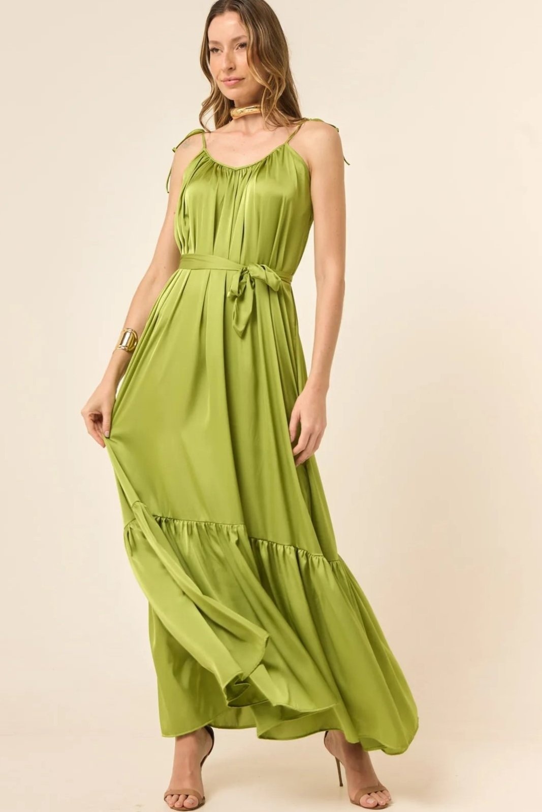 Imagem principal Vestido Trancoso Acetinado Com Faixa Lima VIC BRAND verde