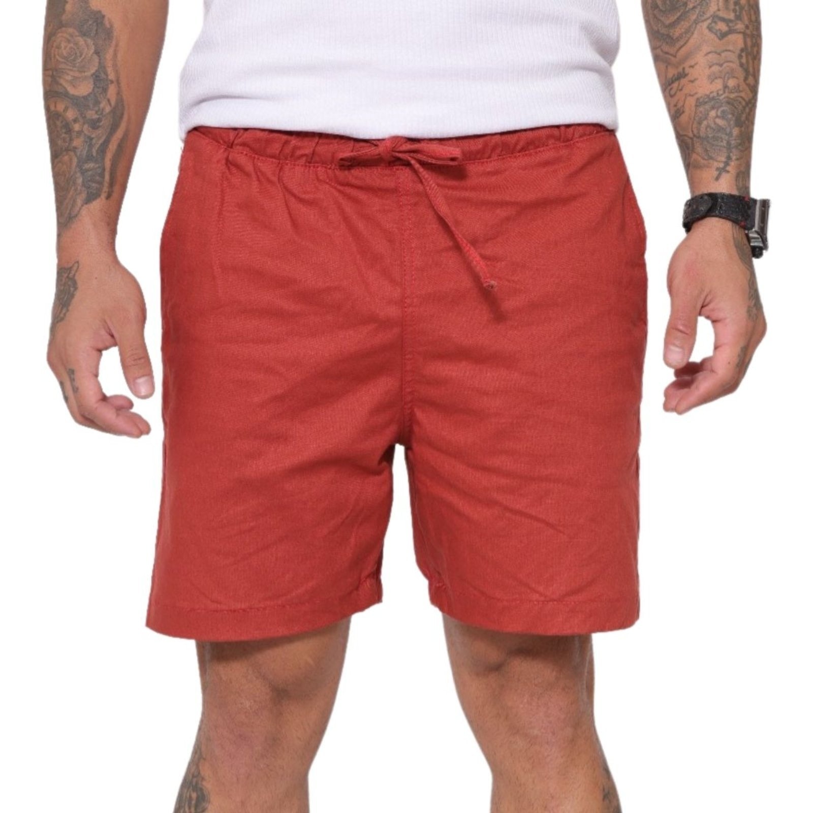 Imagem principal Bermuda Masculina Com Elastico Na Cintura Alleppo Jeans Austin Ferrugem Alleppo Jeans laranja