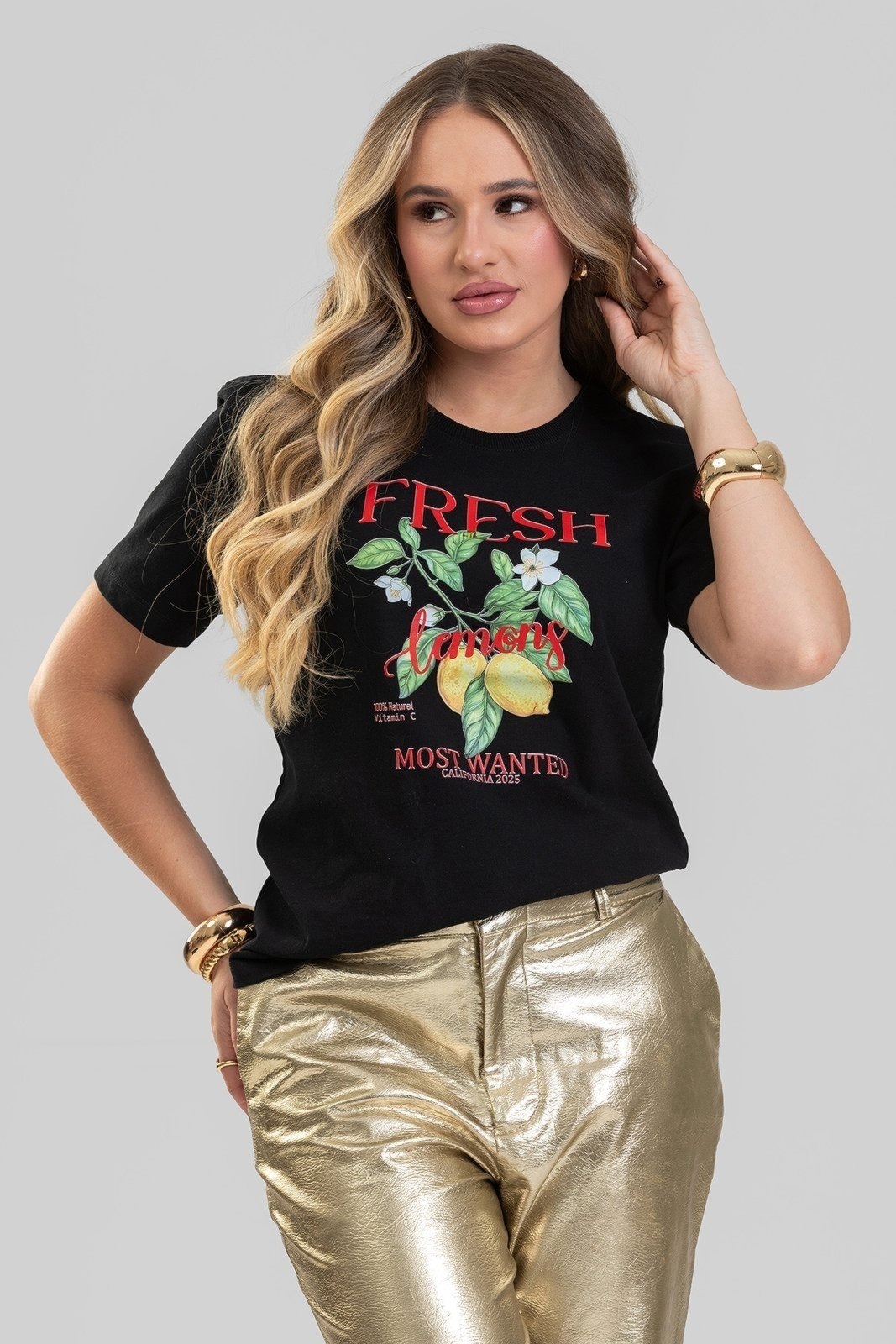 Imagem principal Camiseta Feminina Cianitas Preta Estampa Lemons Cianitas preto