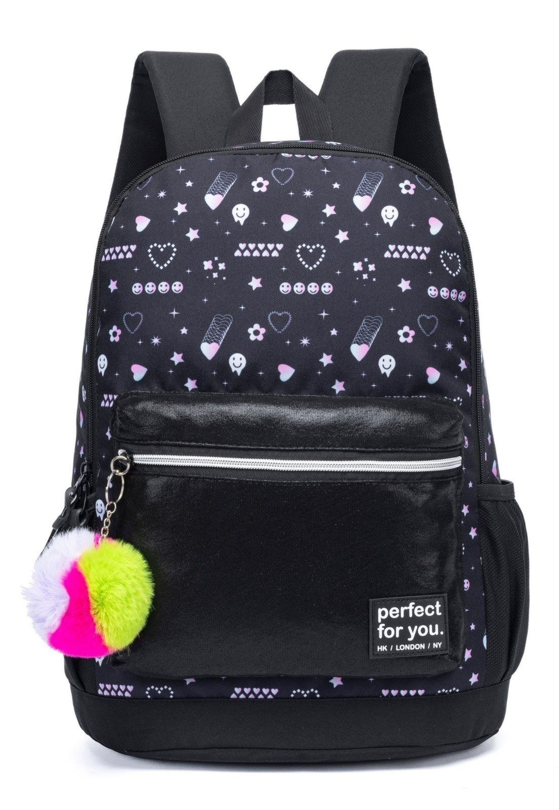 Imagem principal Mochila Feminina Chaveiro Escolar Resistente 17 Litros Espaçosa Perfect For You preto