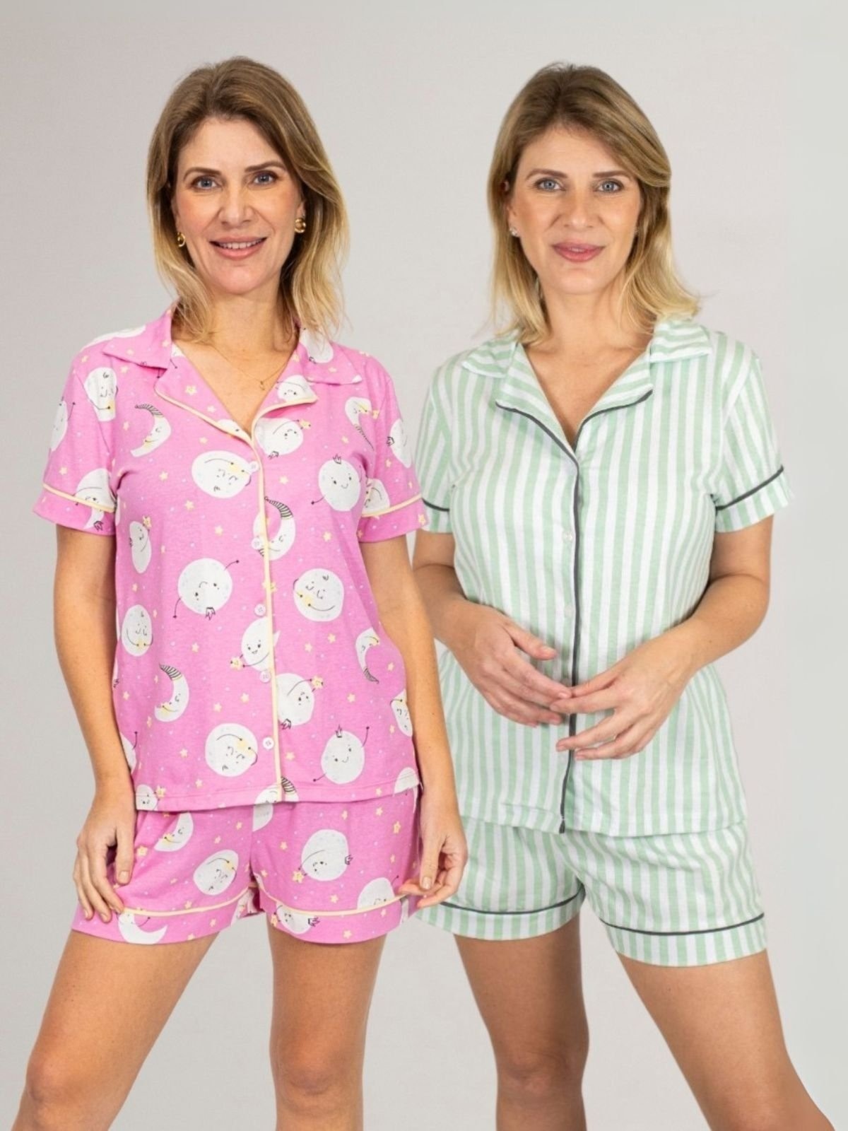 Imagem principal KIT Pijama Americano Curto Lua + Pijama Americano Curto Listrado Verde Piante rosa