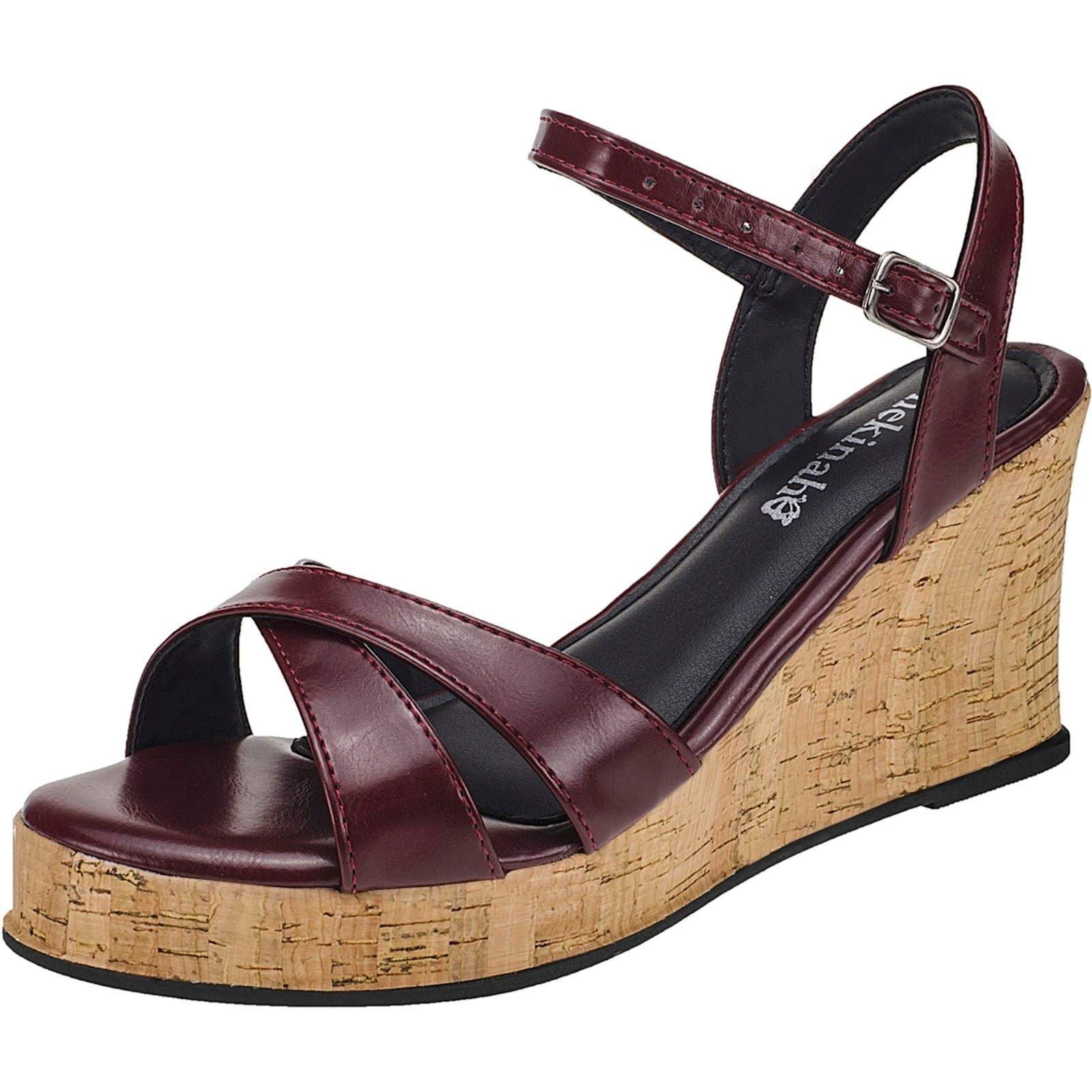 Imagem principal Sandália Feminina Anabela Plataforma Shekinah Confortável Tiras Em X Cruzadas Moda Marsala Shekinah bordô