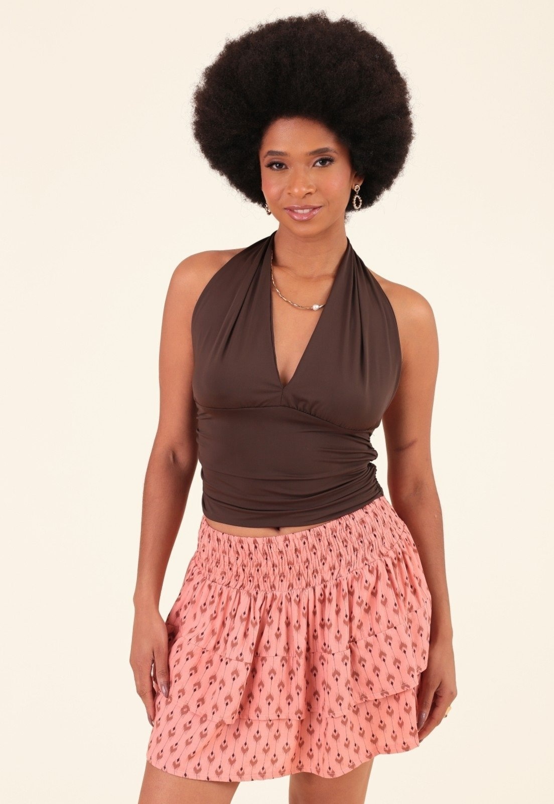 Imagem principal Saia Curta Pop Me Em Viscose Estampada Cós Elastex Pop Me rosa