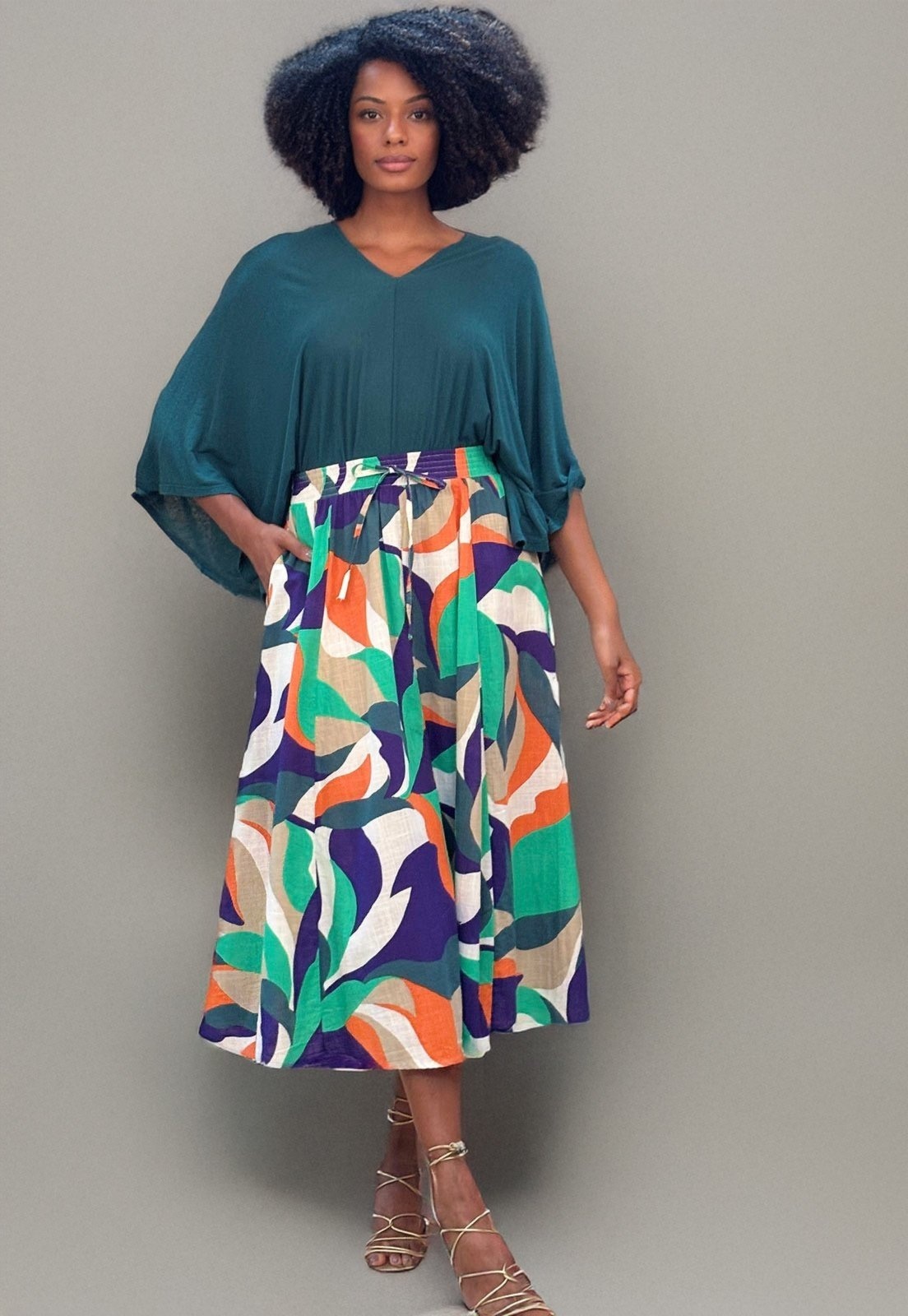 Imagem principal Saia Amazonia Vital Longa Viscose Estampa Brisa do Mar Amazonia Vital branco/estampado/laranja/verde