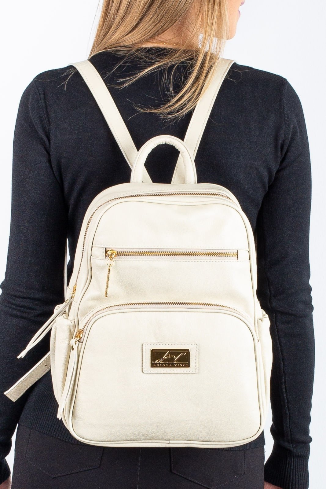 Imagem principal Mochila pequena de couro liso Zoey - Marfim Andrea Vinci off-white