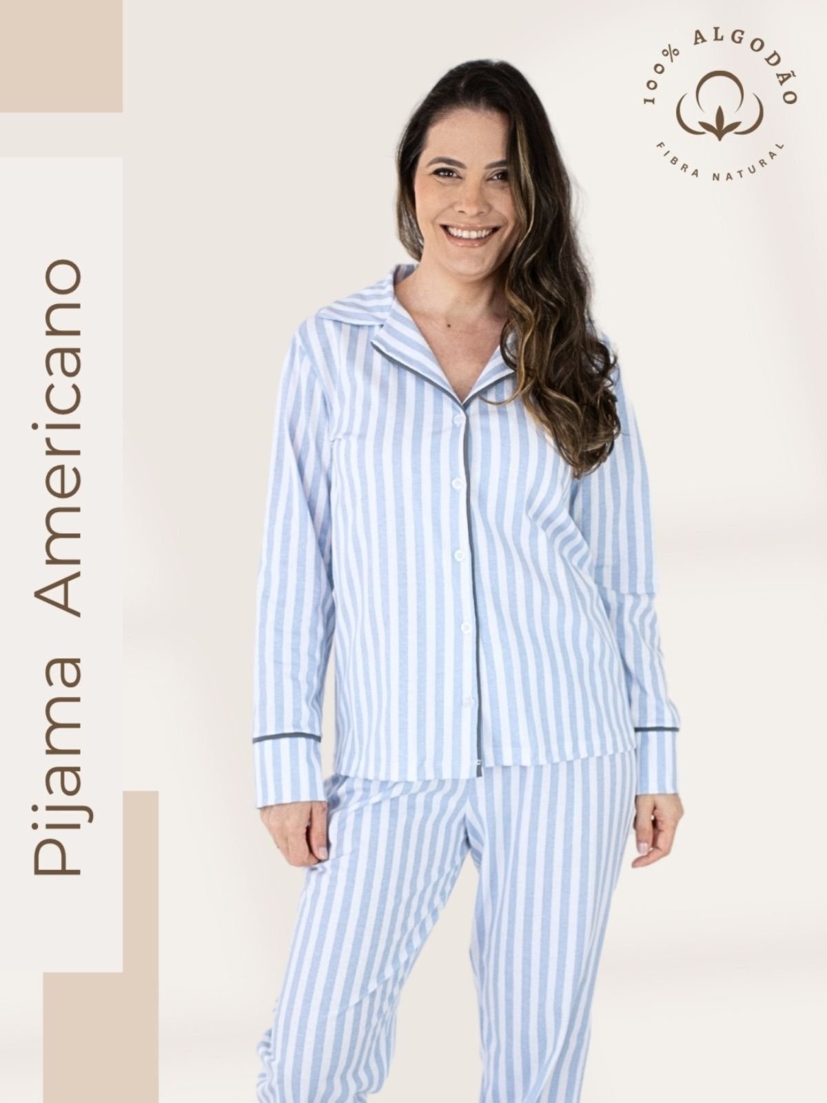 Imagem principal Pijama Algodão Americano Longo Piante Amanda Listrado Piante azul