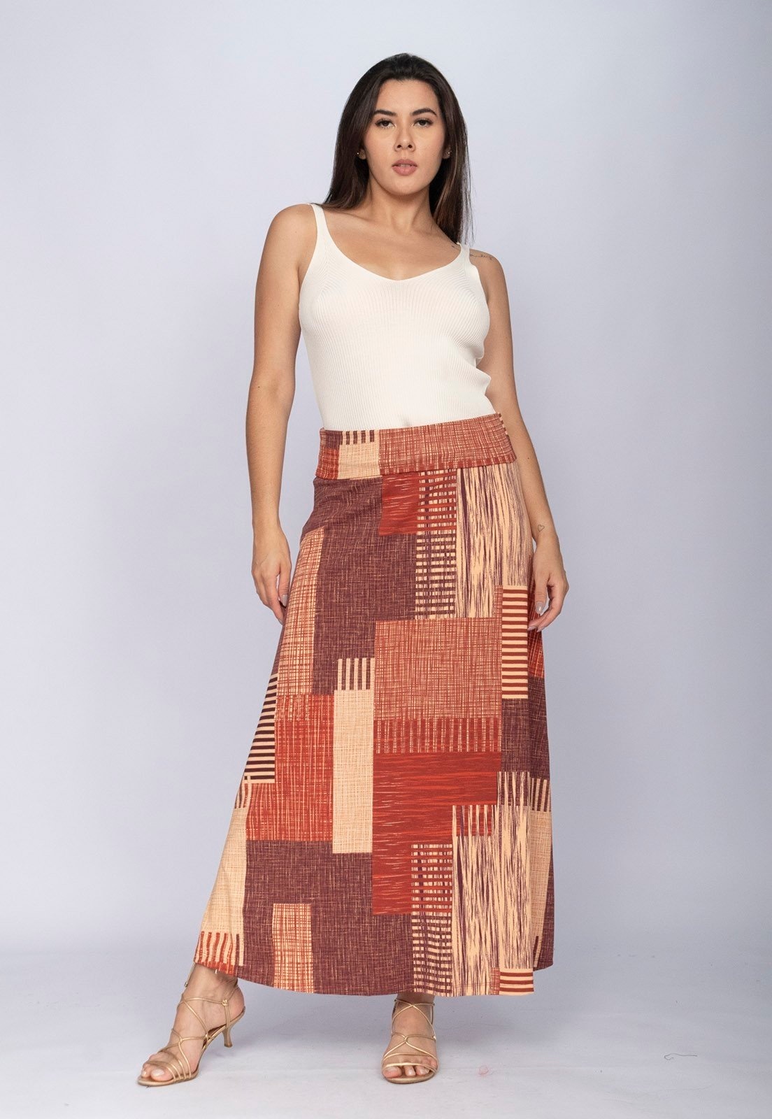 Imagem principal Saia CabanaFree Longa Malha SAZ Estampa Tramas do Sol Cabanafree estampado/laranja