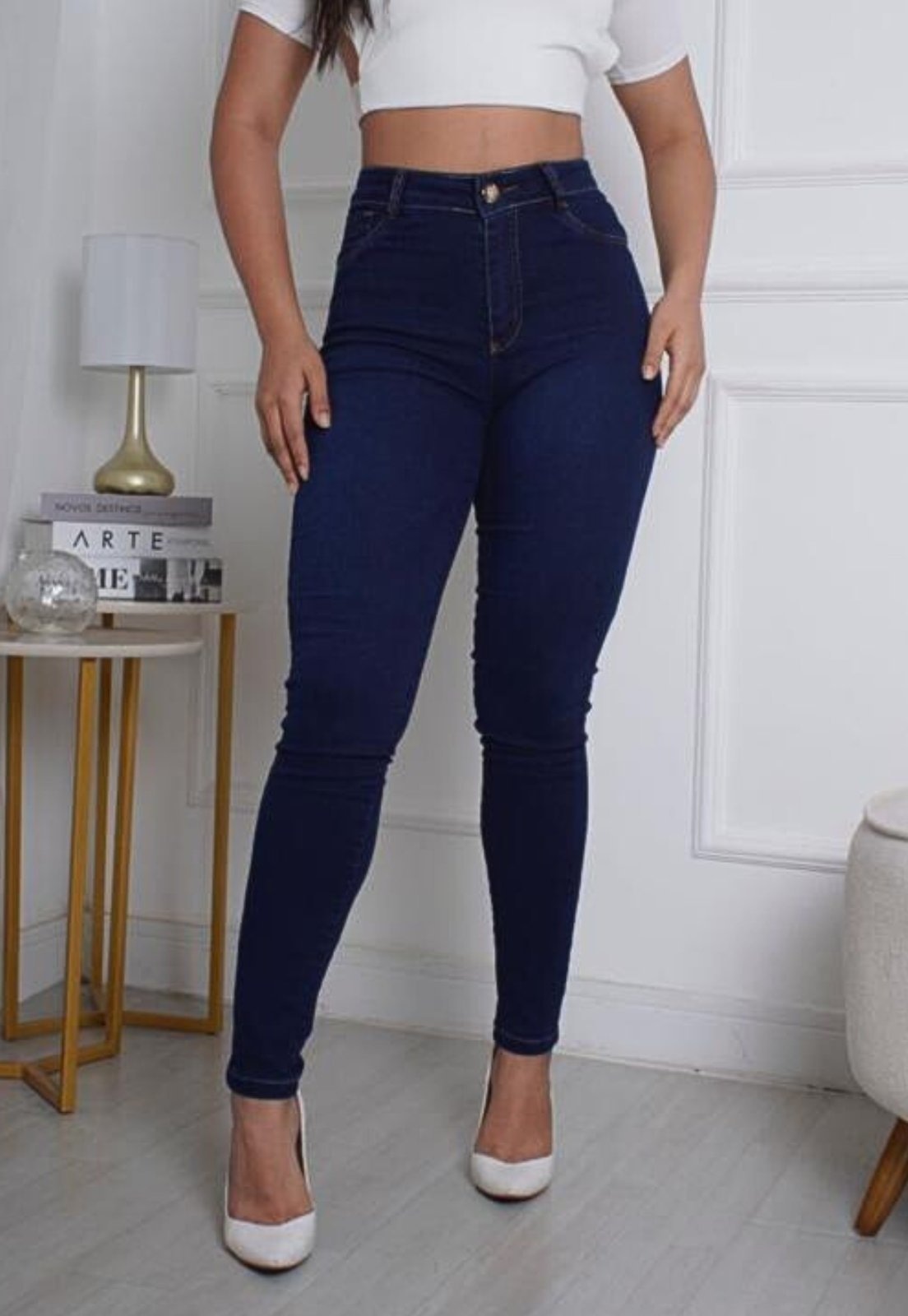 Imagem principal Calça Jeans Skinny Feminina Cintura Alta com Elastano Lavagem Escura Premium ED E A E JEANS azul/azul marinho