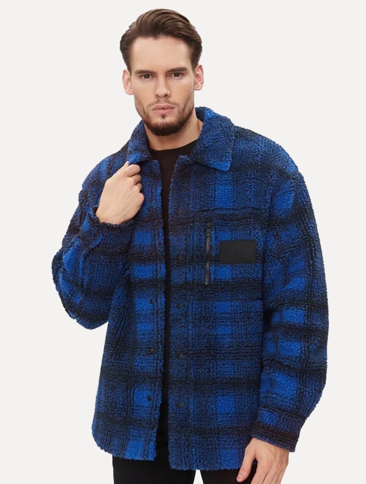 Imagem principal Jaqueta Calvin Klein Jeans Sherpa Overshirt Xadrez Escuro Calvin Klein azul