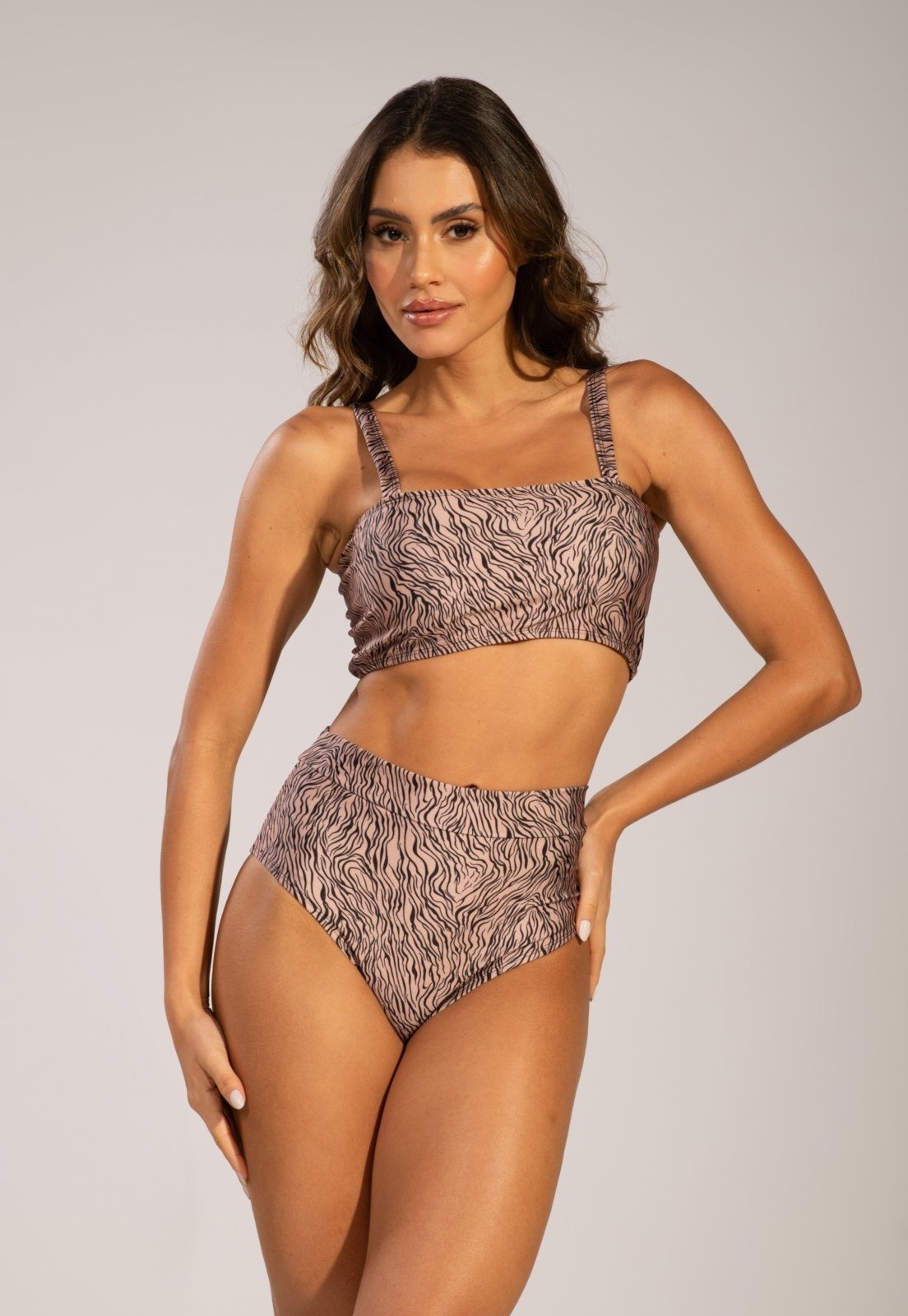 Imagem principal Biquíni Top Faixa Vekyo Hot Pants Estampado Cintura Alta Verão VEKYO bege